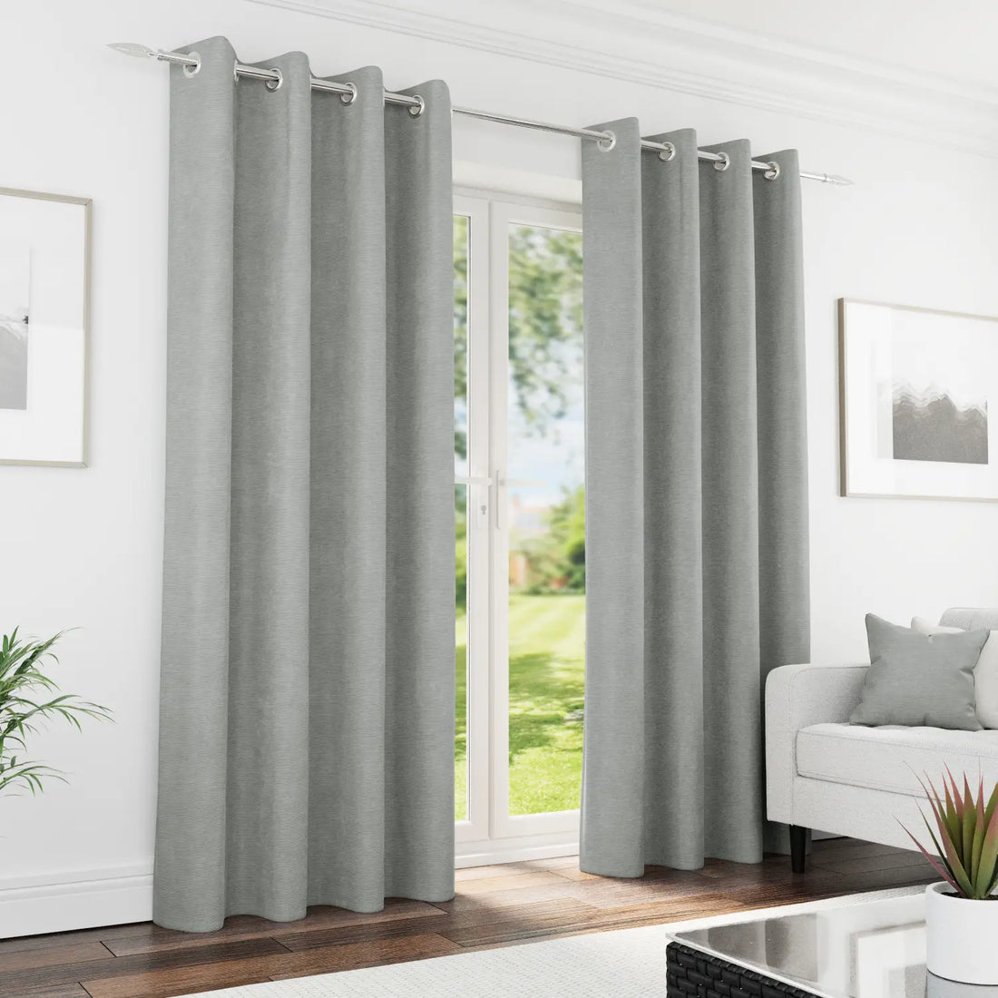 Knightsbridge Grey Chenille Thermal Blackout Eyelet Curtains