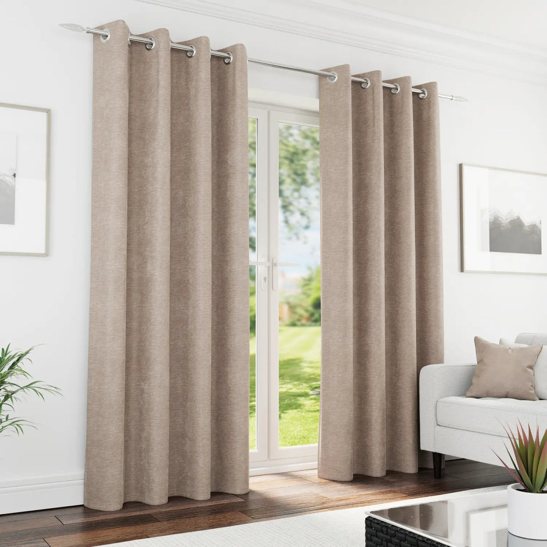 Knightsbridge Sand Chenille Thermal Blackout Eyelet Curtains