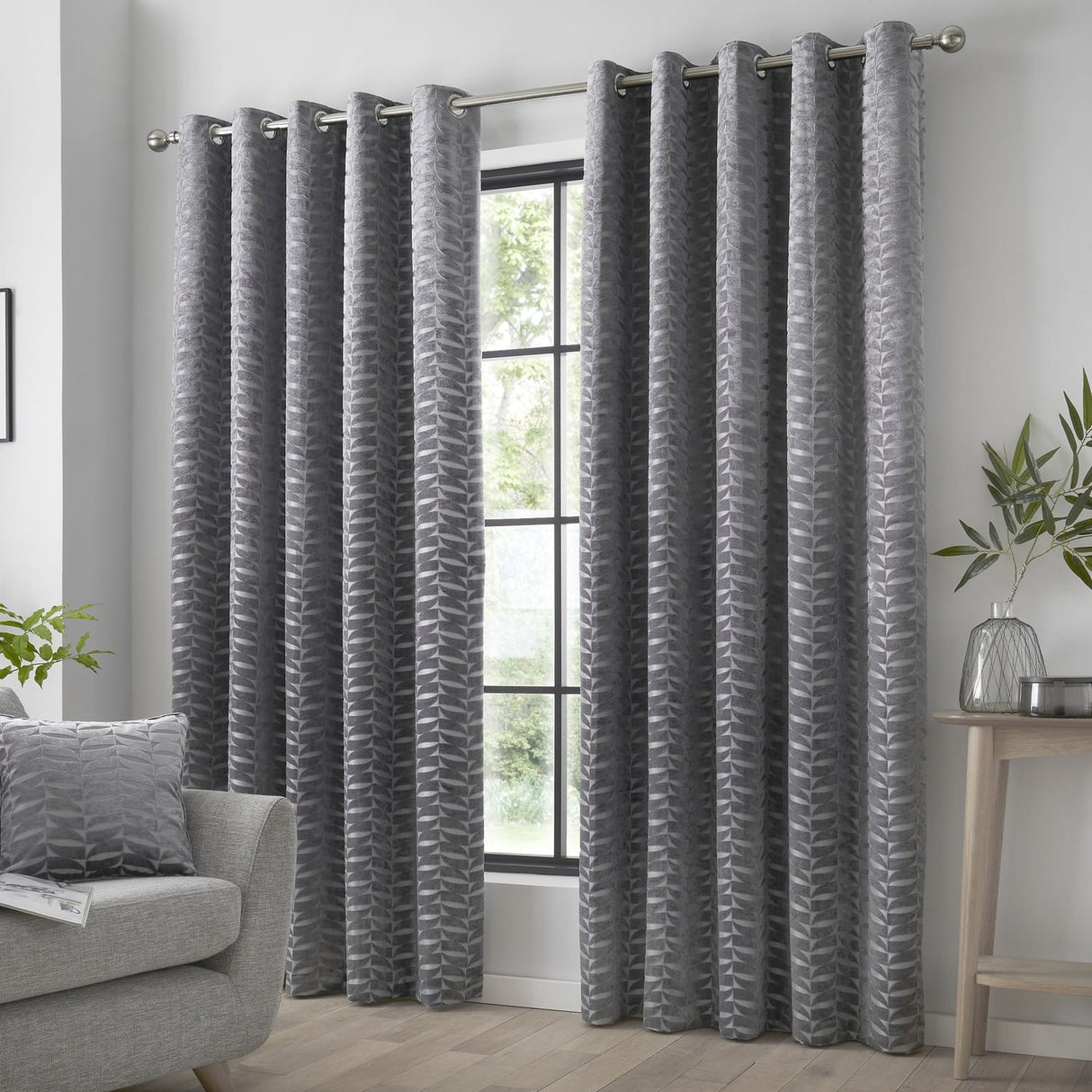Kendal Lined Eyelet Curtains - Charcoal Dimout Light Filtering - Kendal Eyelet Curtains In Charcoal 2