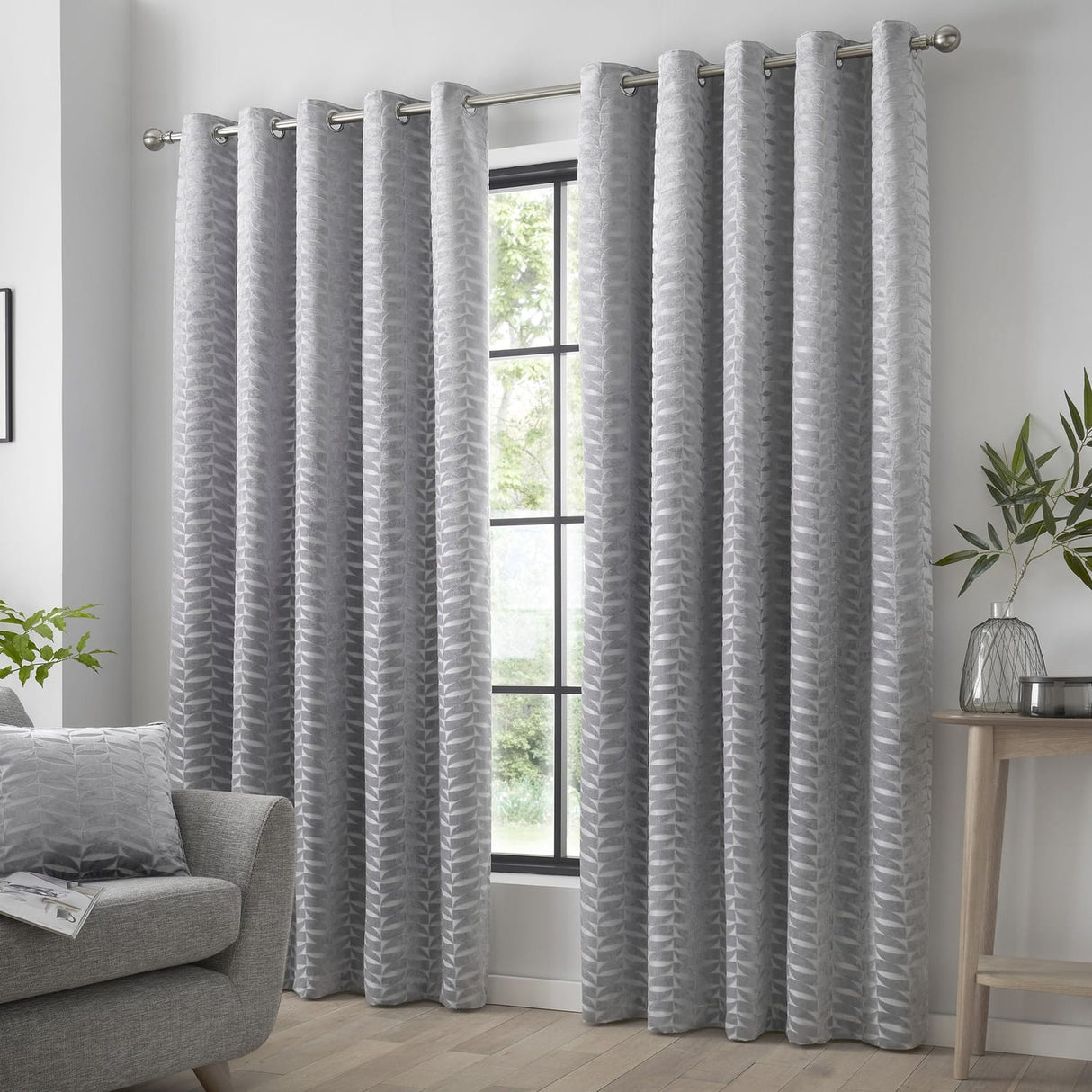 Kendal Lined Eyelet Curtains - Silver Dimout Light Filtering - Kendal Eyelet Curtains In Silver 2