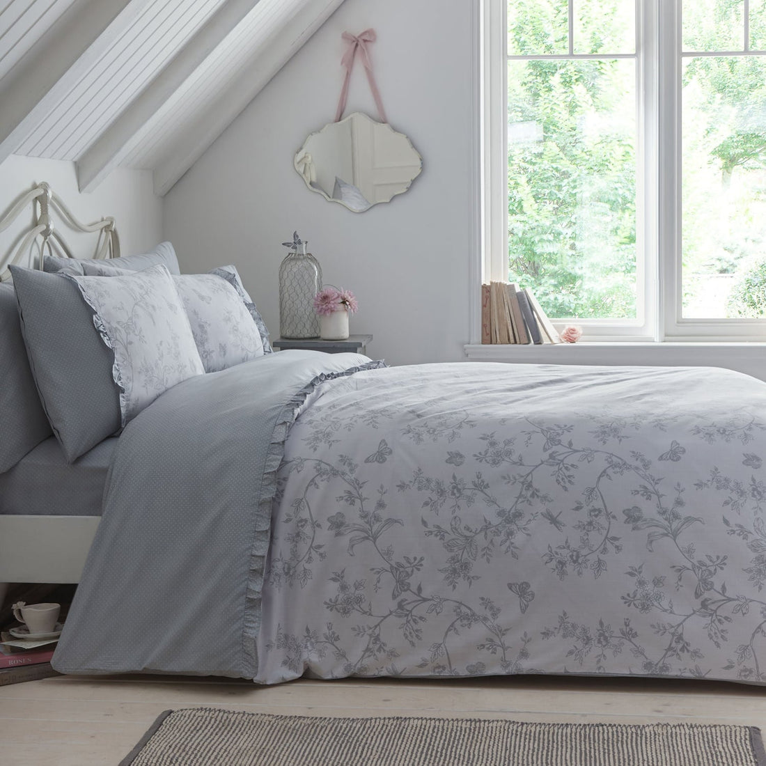 Kristen Floral Frill Grey Duvet Cover Set