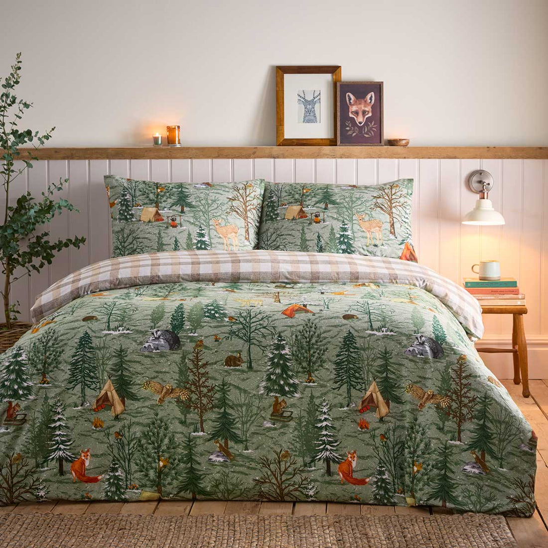 Wood Brushed Cotton Duvet Cover Set - Oak Green