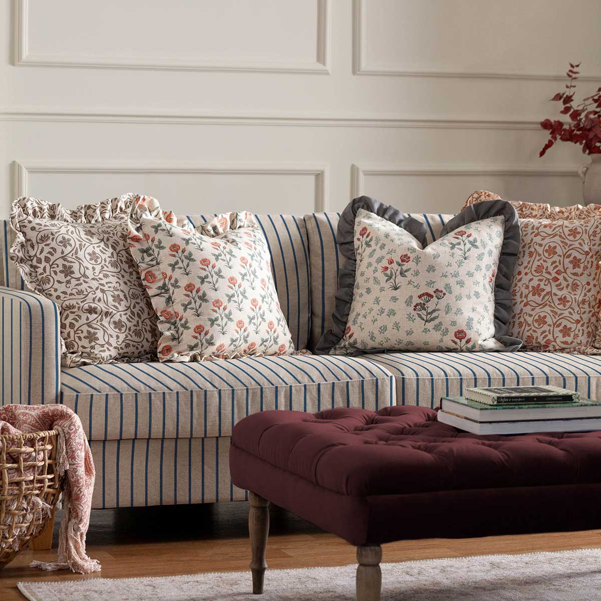 Linen Renata Floral Cushion Cover / Filled Cushion 20" x 20" (50cm x 50cm) by Seventy Three 2