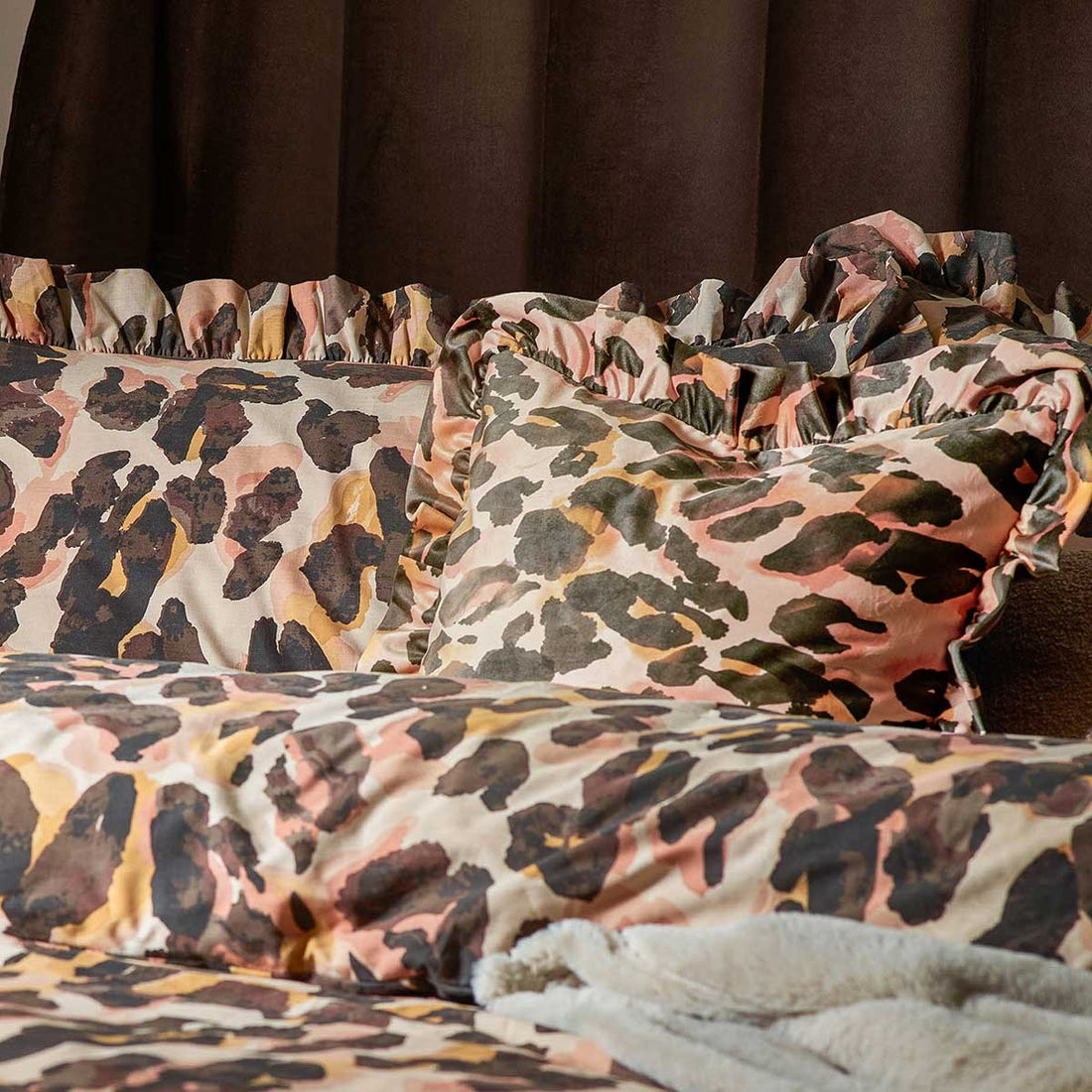 Leopard Ruffle Velvet Multicolour Cushion Cover or Filled Cushion 45cm x 45cm