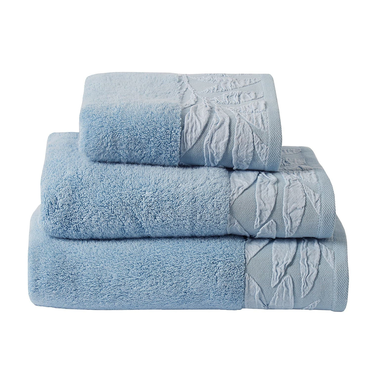 Lacie Jacquard Leaf Trim 550gsm Zero Twist Towel - Blue - Lacie Towels In Blue 3
