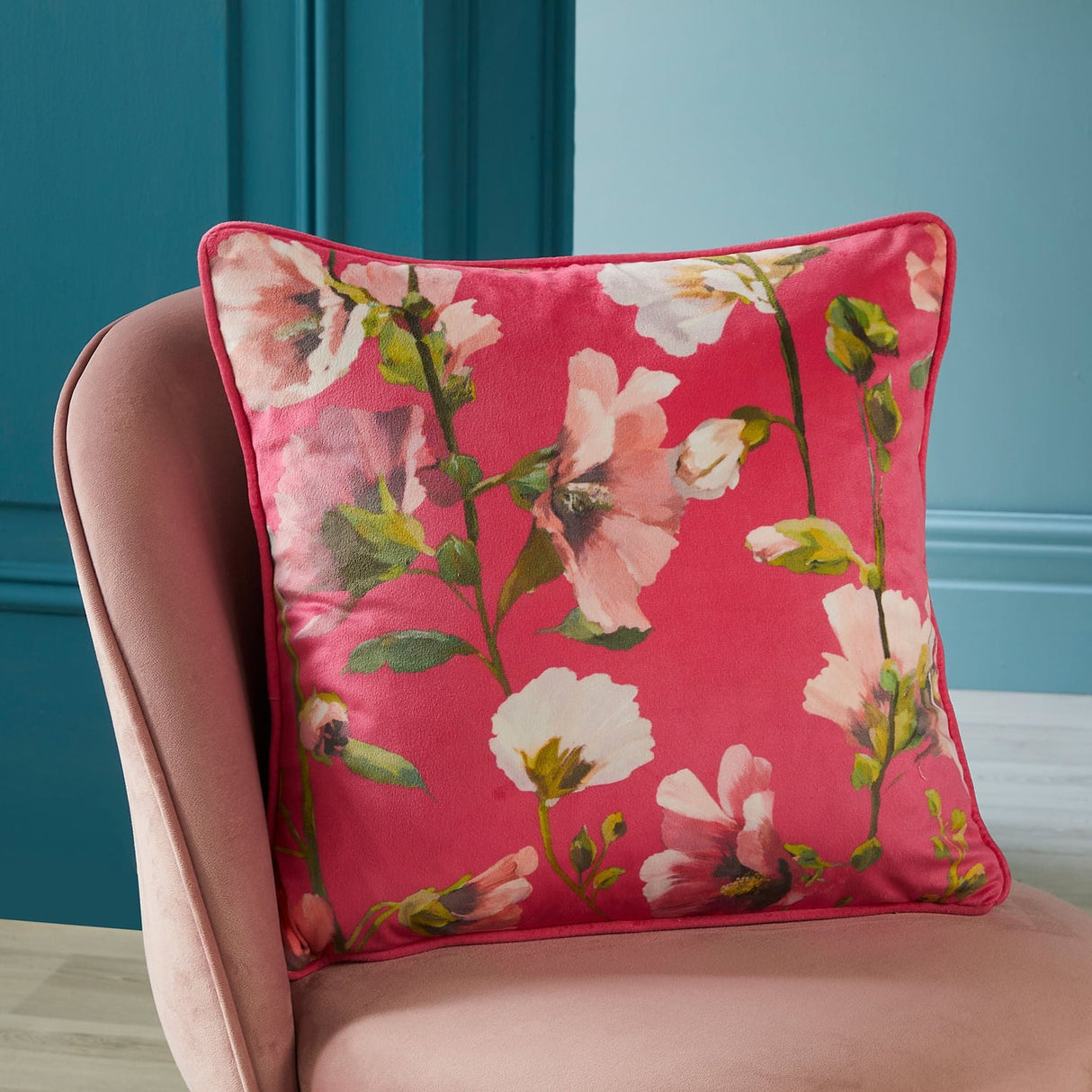 Layla Floral Velvet Filled Cushion - Layla Cushion In Pink 43 X 43Cm 2