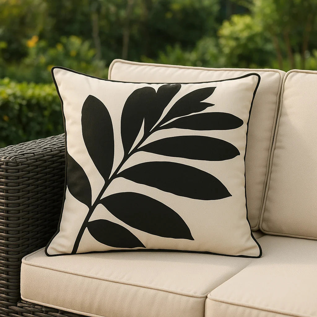 Leaf Outdoor Cushion Cover Water Resistant 43cm x 43cm - Natural