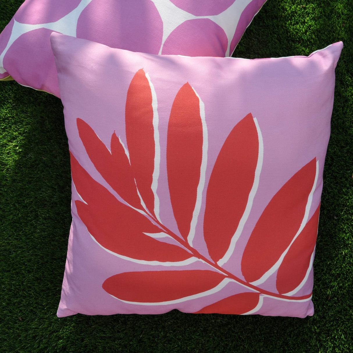 Leaf Outdoor Cushion Cover Water Resistant 43cm x 43cm - Pink - Leaf Print Outdoor Cushion In Pink 43 X 43Cm 2