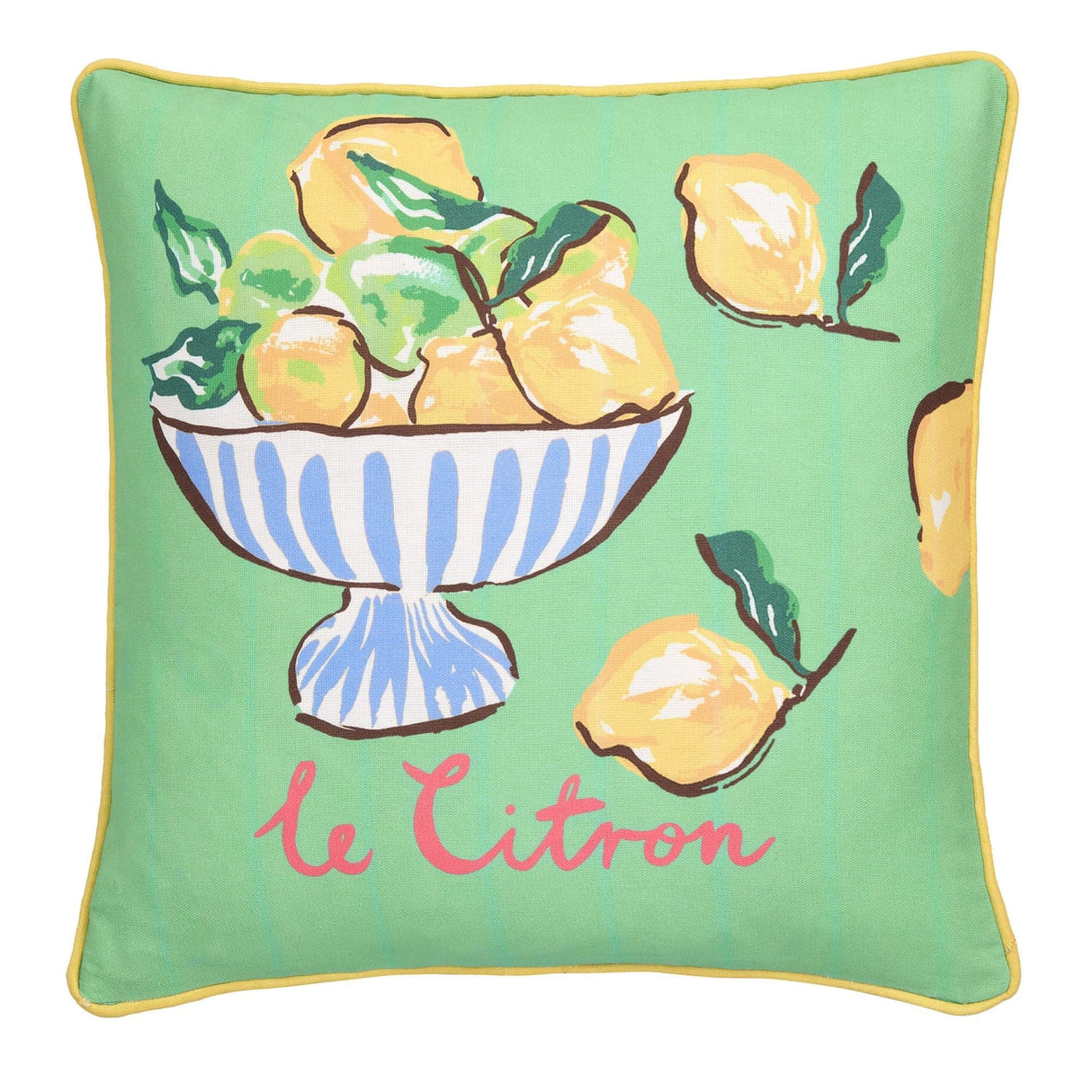 Lemon Fruit Bowl 100% Cotton Outdoor Filled Cushion / Cover 17" x 17" - Lemon Fruit Bowl Outdoor Cushion In Multi 43 X 43Cm 2