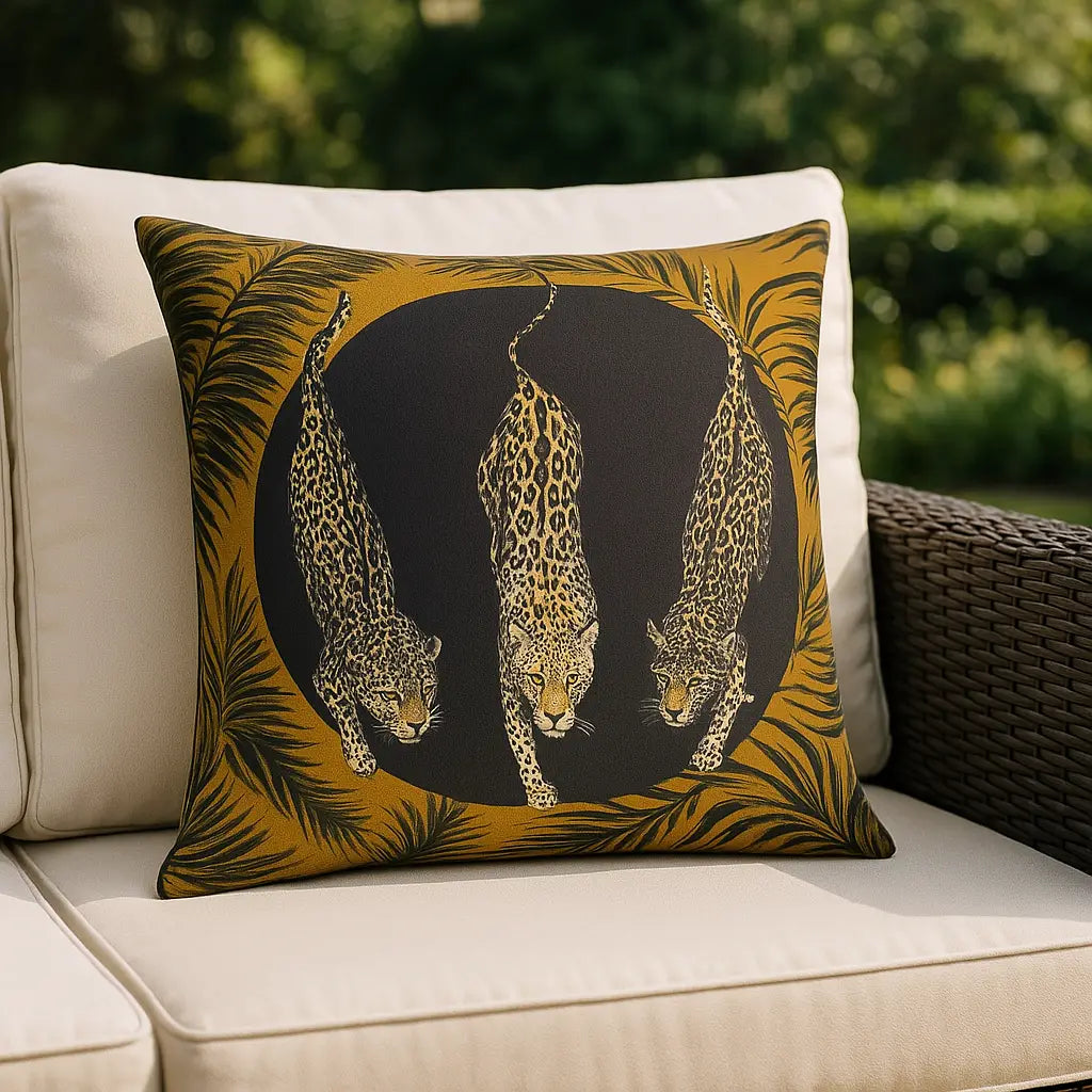 Leopardis Trio Outdoor Black + Gold Cushion Cover or Filled Cushion 50cm x 50cm