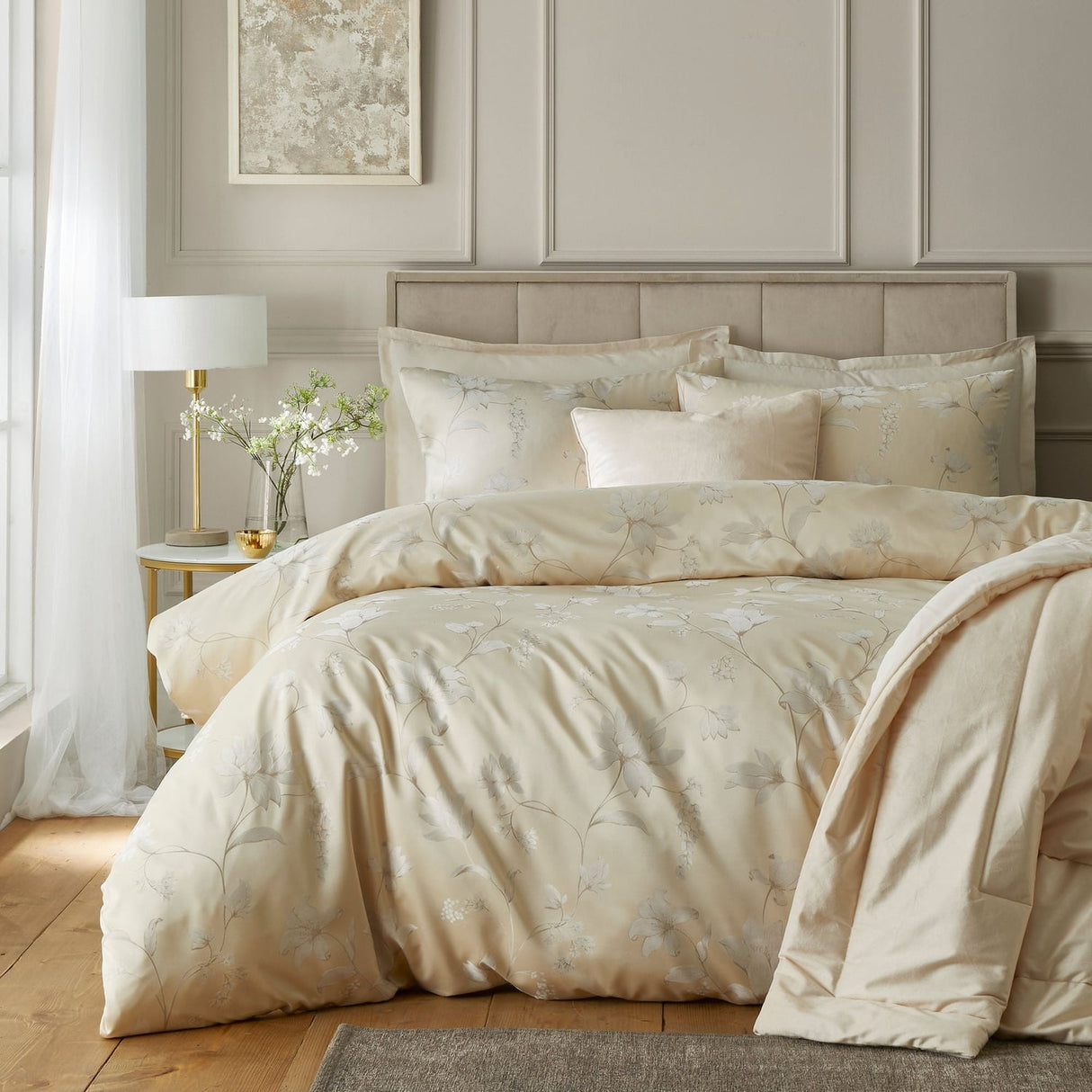 Lilly Floral Jacquard Champagne Duvet Cover Set - Lilly Floral Jacquard Duvet Cover Set In Champagne 4