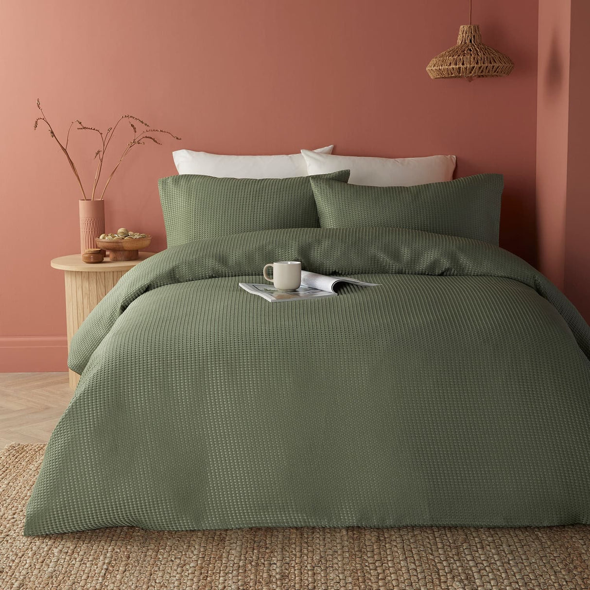 Lindly Waffle Microfibre Duvet Cover Set - Green