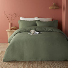 Lindly Waffle Microfibre Green Duvet Cover Bedding Set