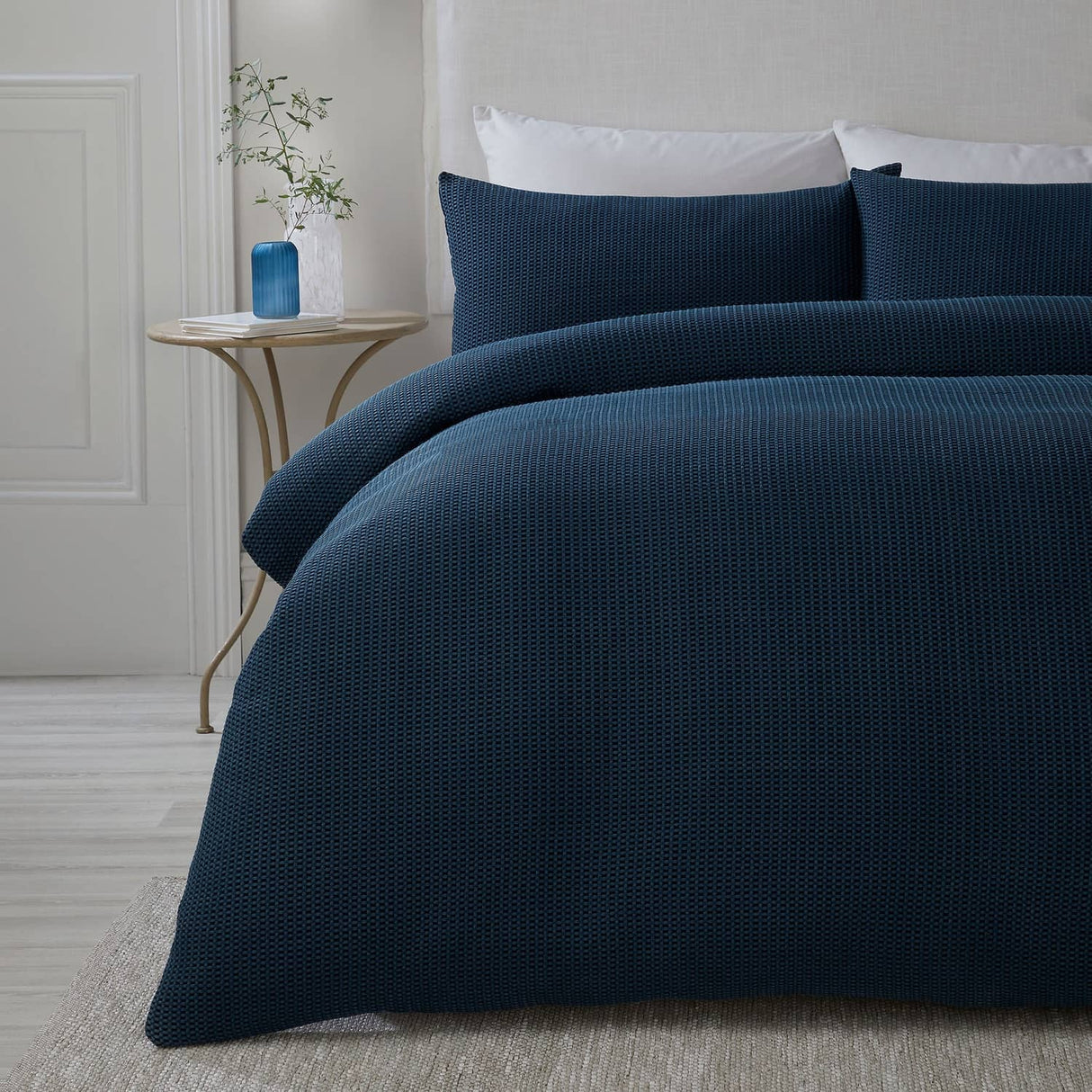 Lindly Waffle Microfibre Duvet Cover Set - Navy
