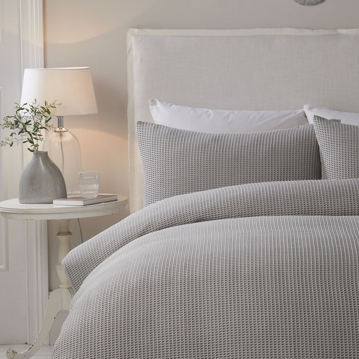 Lindly Waffle Microfibre Duvet Cover Set - Silver - Lindly Duvet Cover Set In Silver 2