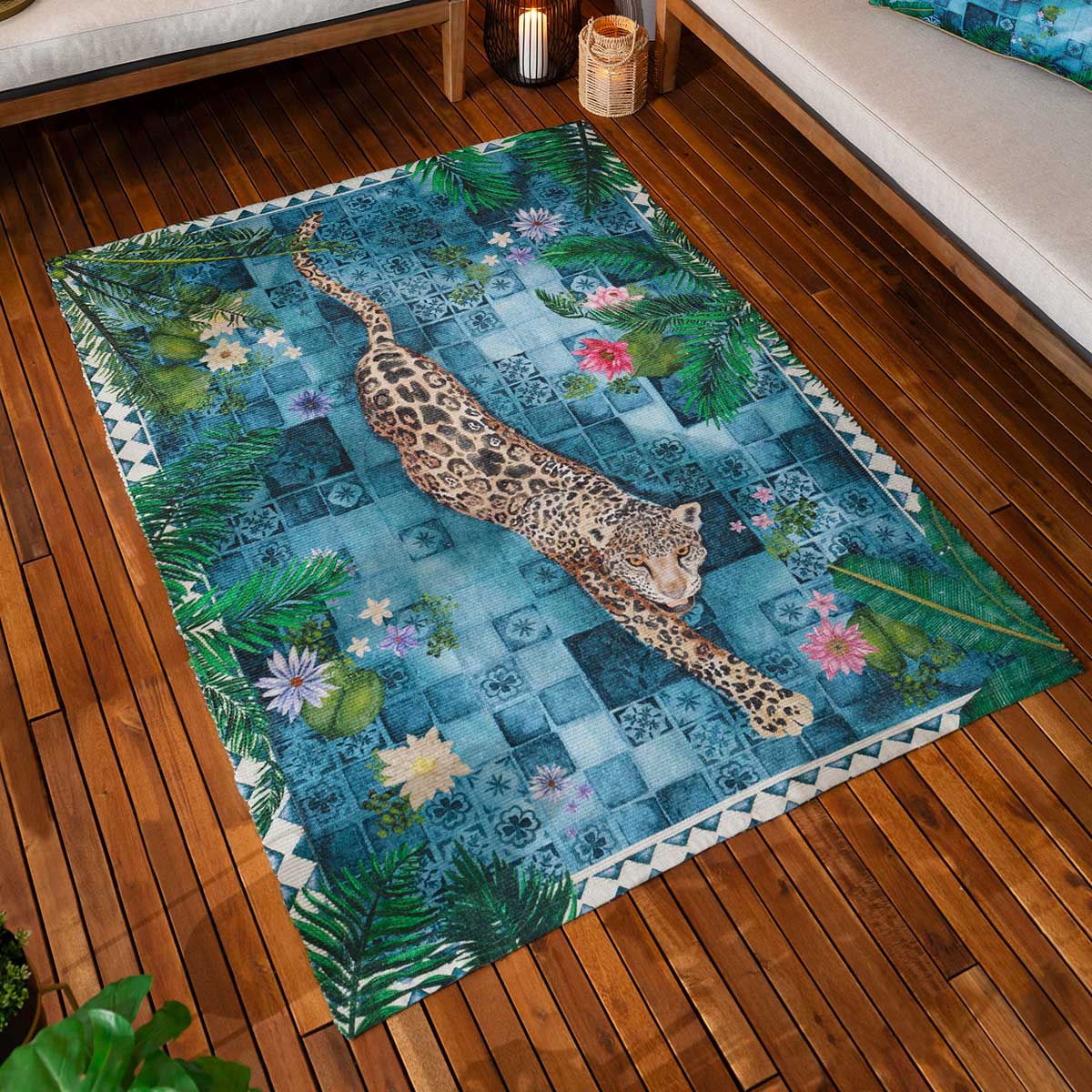 Majorelle Leopard Outdoor Rug 120cm x 170cm by Paoletti