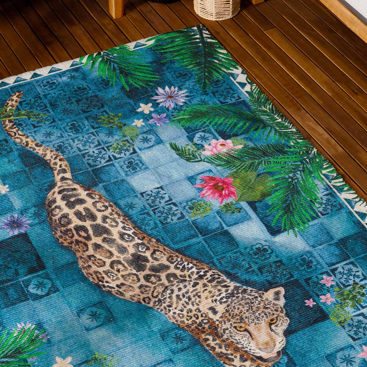 Majorelle Leopard Outdoor Rug 120cm x 170cm by Paoletti