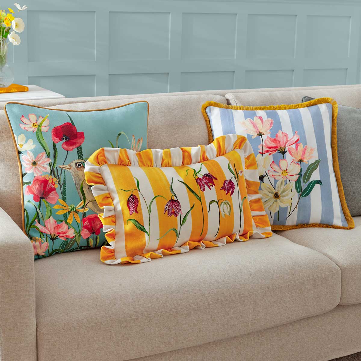 Marais Bird Meadow Cushion Cover / Filled Cushion 18" x 18" (45cm x 45cm) by Wylder Nature 2