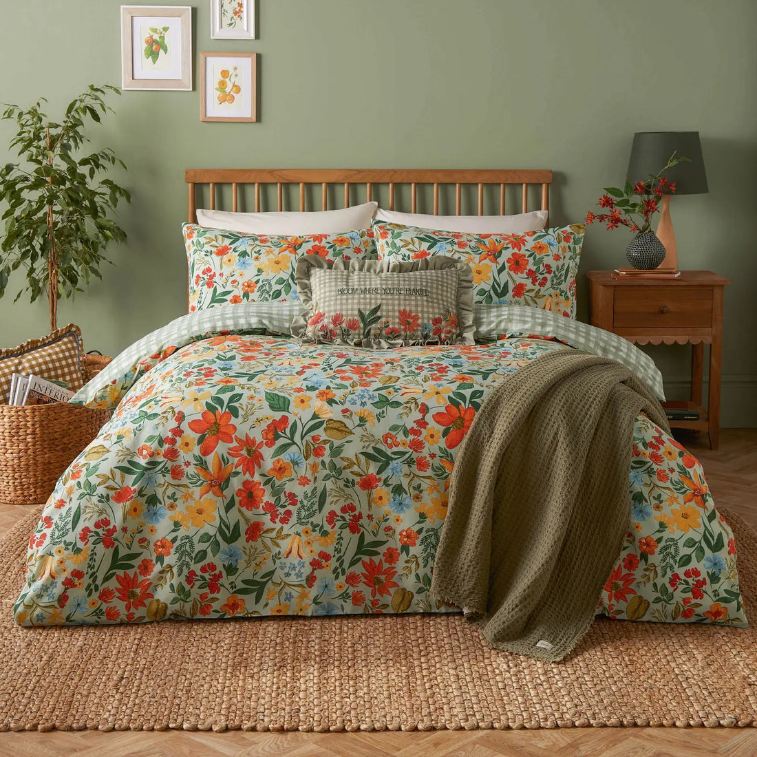 Meadow Haze Polycotton Duvet Cover Set Green