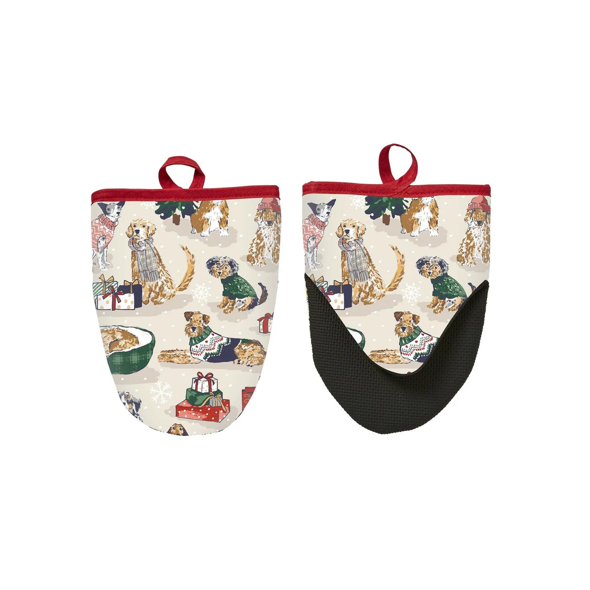 Merry Mutts Christmas Microwave Mitts Pair in Red