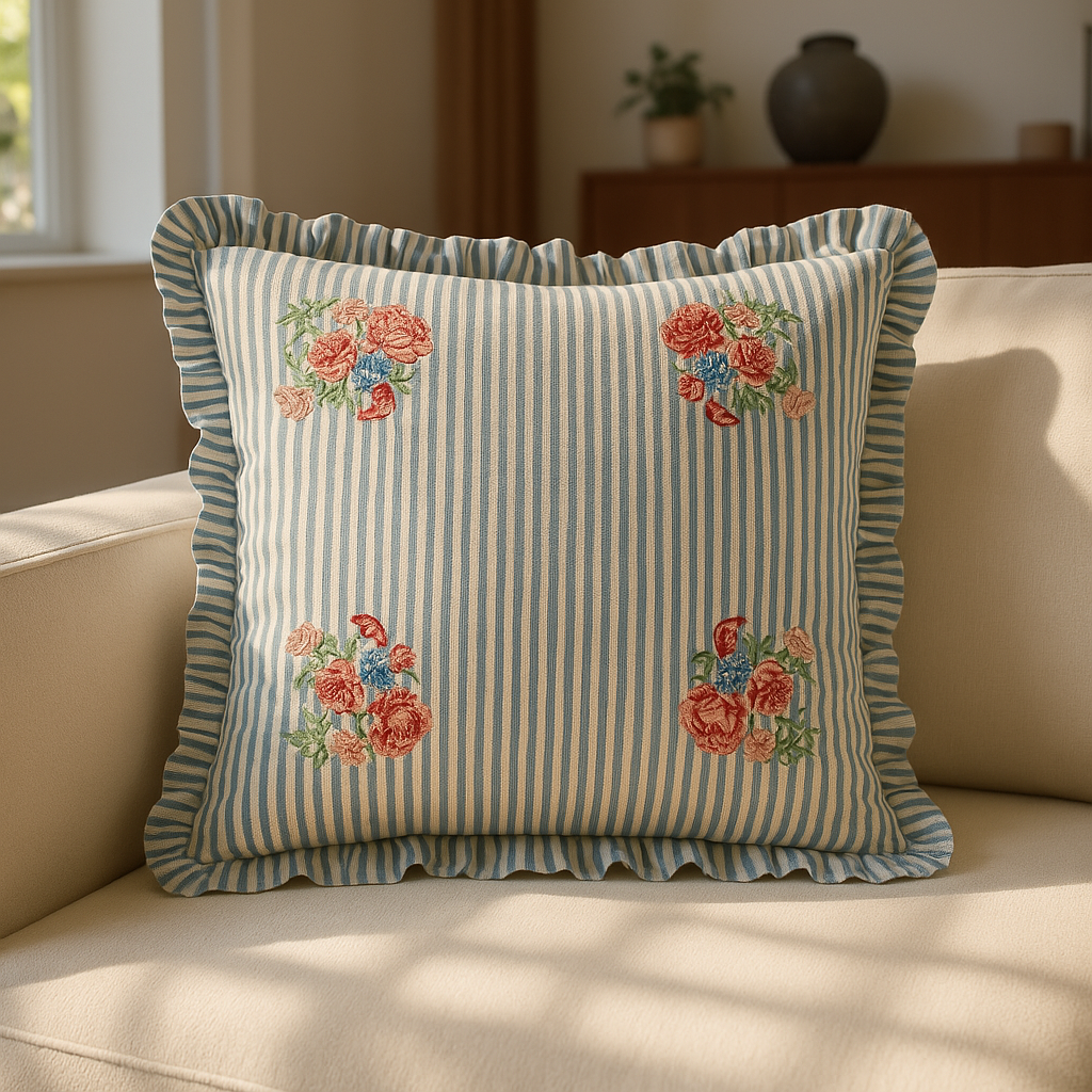 Martha Ruffle Blue Cushion Cover or Filled Cushion 50cm x 50cm