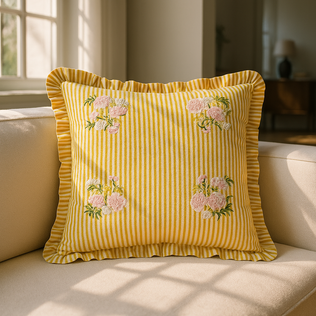 Martha Ruffle Yellow Cushion Cover or Filled Cushion 50cm x 50cm