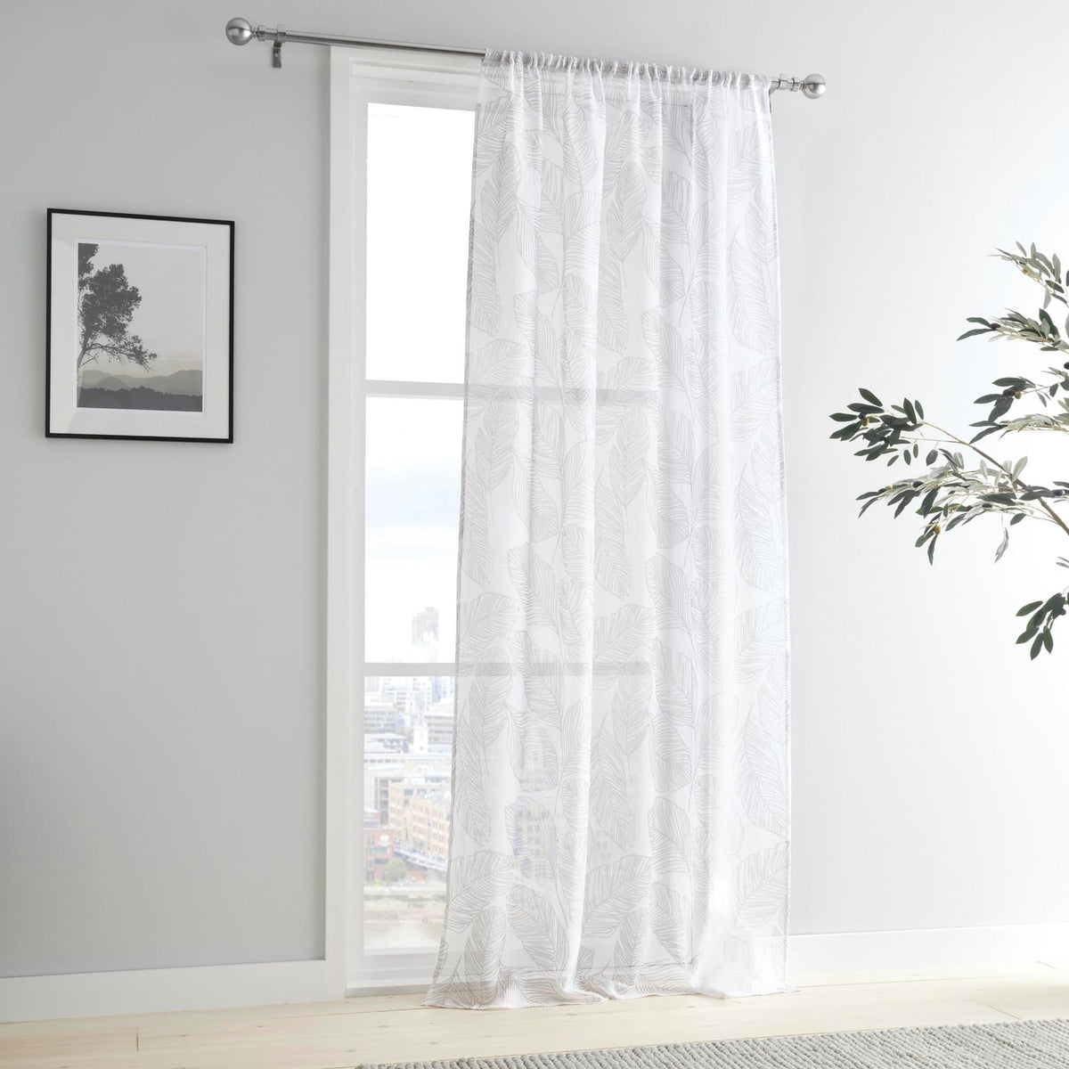 Matteo Leaf Voile Curtain Panel - Matteo Voile Panel In Grey 3