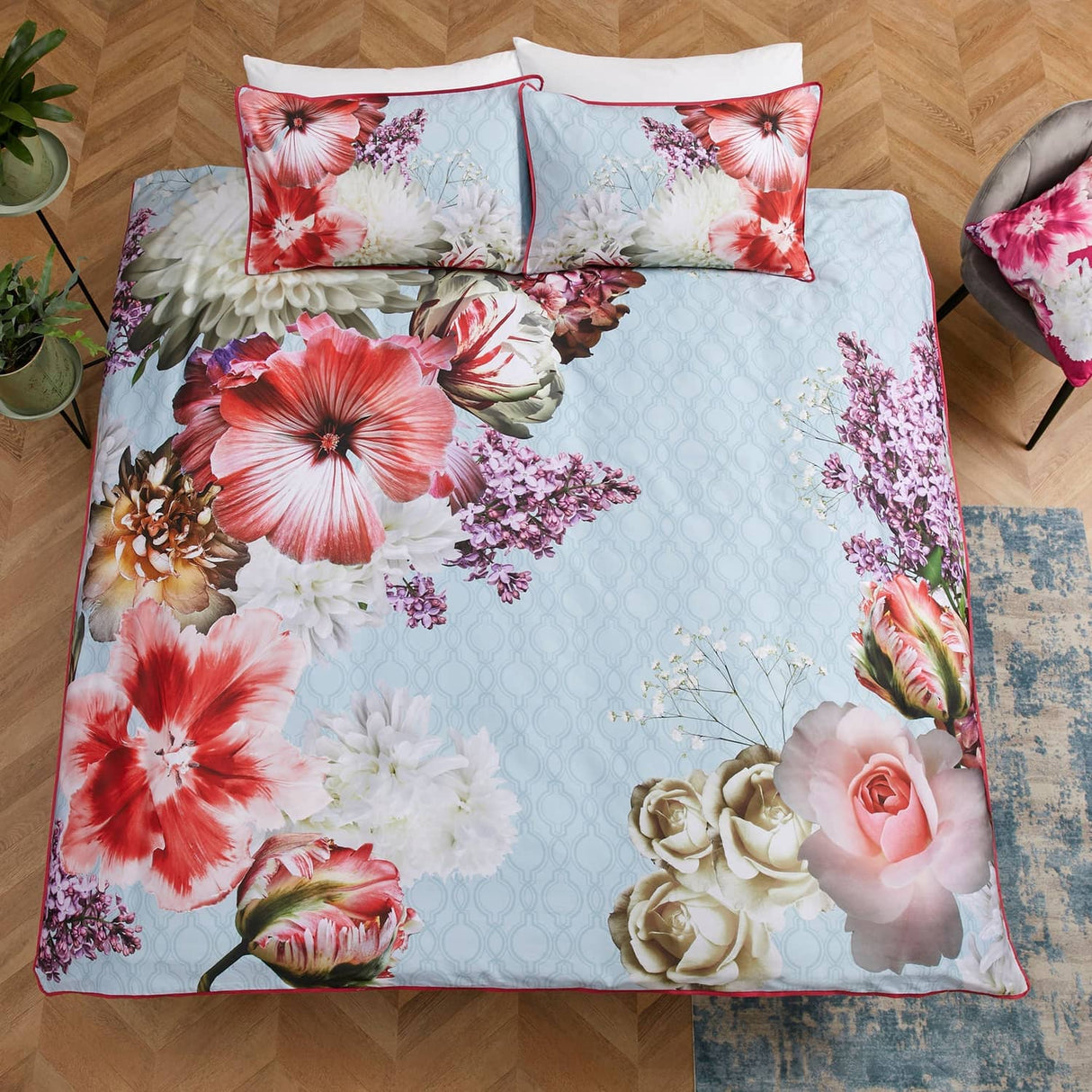 Laurence Llewelyn-Bowen Mayfair Lady Floral Cotton Duvet Cover Set - Mayfair Lady Duvet Cover Set In Blue 4