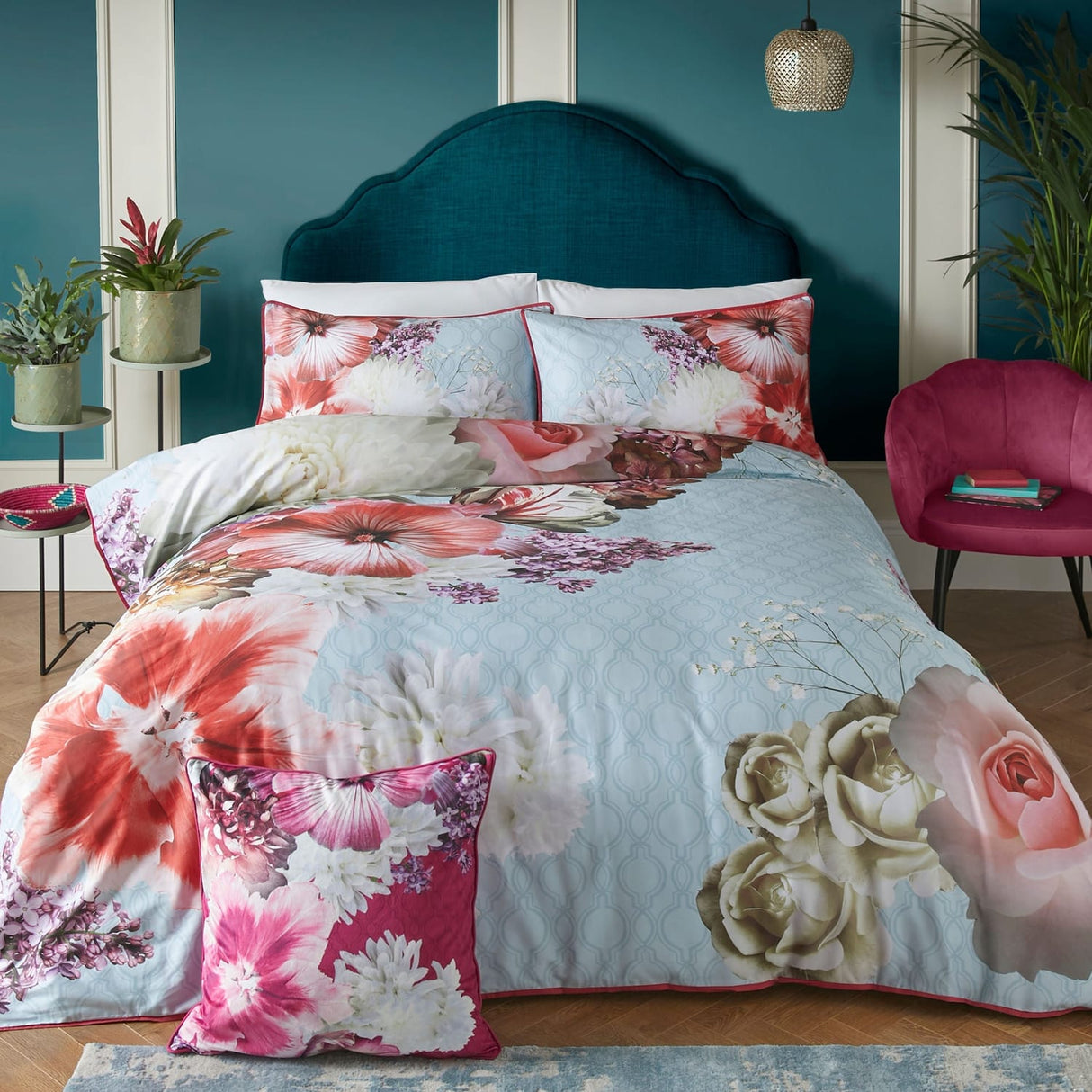 Laurence Llewelyn-Bowen Mayfair Lady Floral Cotton Duvet Cover Set - Mayfair Lady Duvet Cover Set In Blue 5