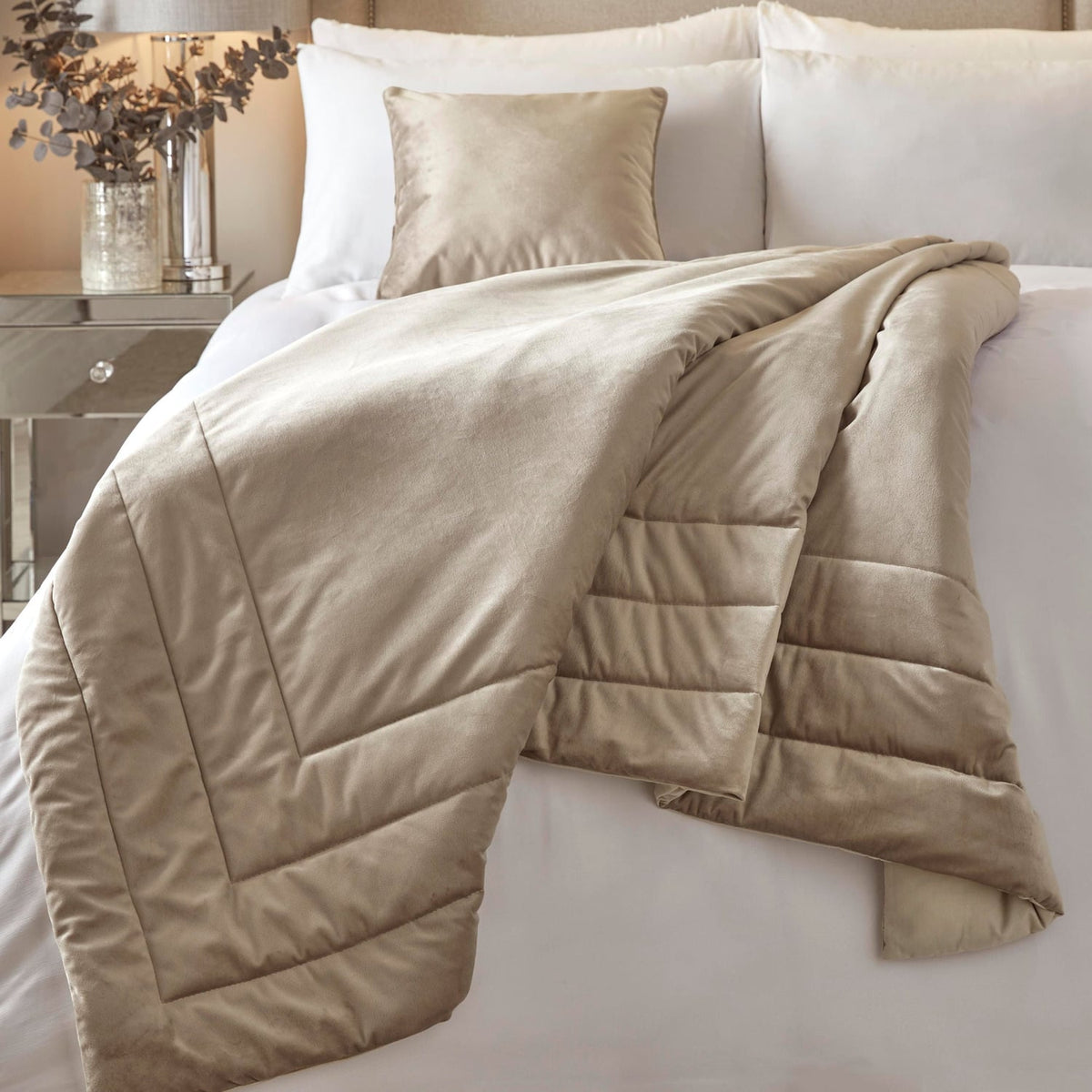 Melanie Velvet Bedspread 150cm x 220cm - Melanie Bedspread In Linen 150 X 220Cm 2
