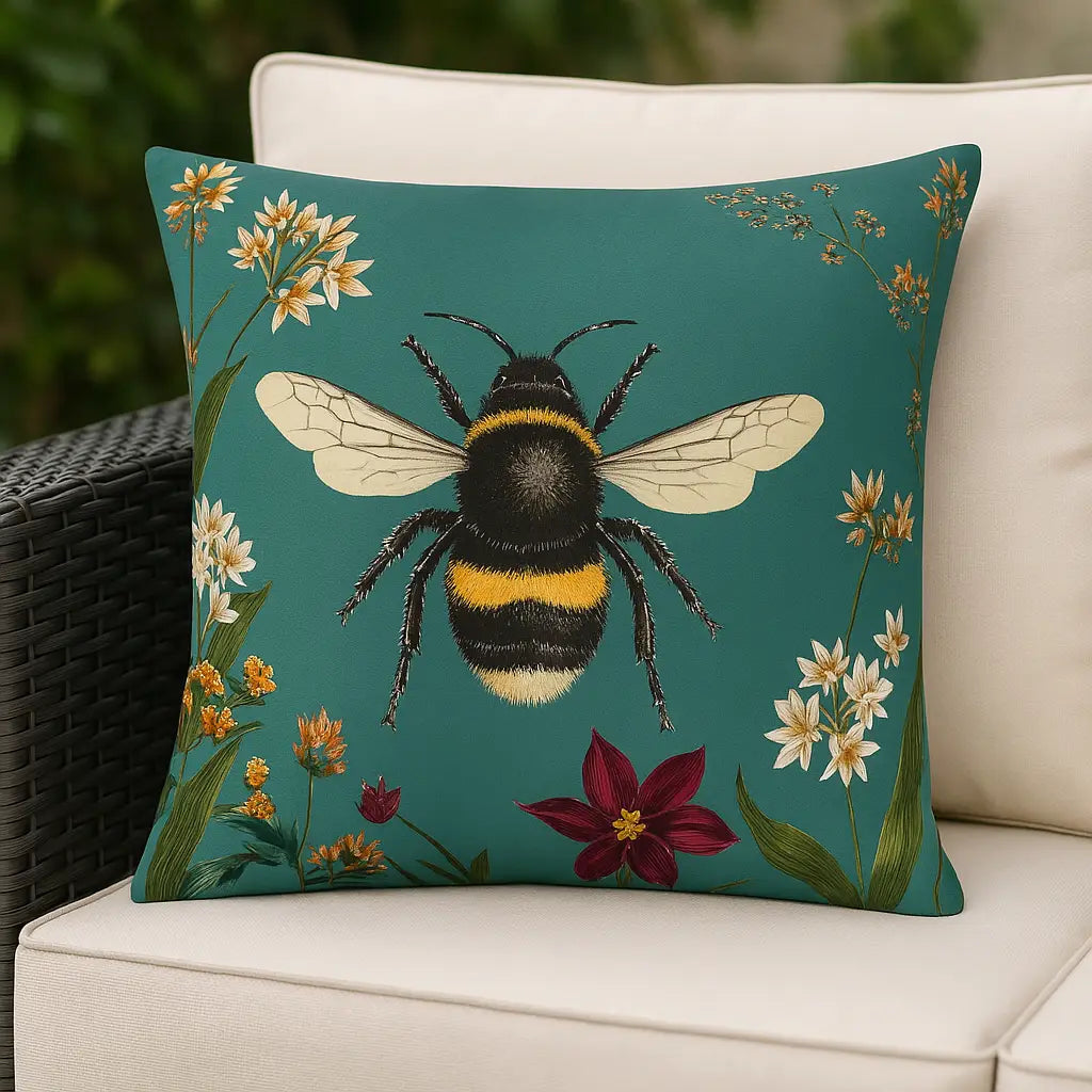 Midnight Garden Bee Outdoor Cushion Cover 17" x 17" by Wylder