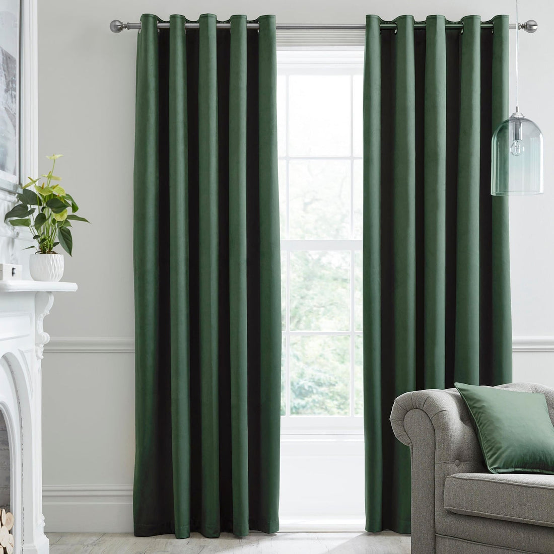 Laurence Llewelyn-Bowen Montrose Bottle Green Velvet Blackout Eyelet Curtains