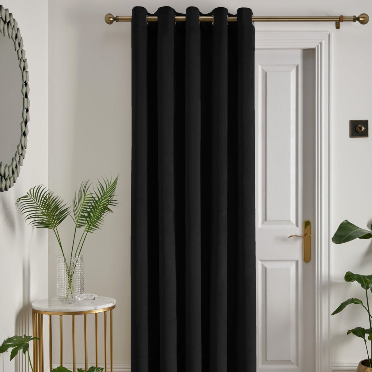 Laurence Llewelyn-Bowen Montrose Blackout Eyelet Single Panel Door Curtain 66 x 84 Inch - Black Thermal Light Filtering