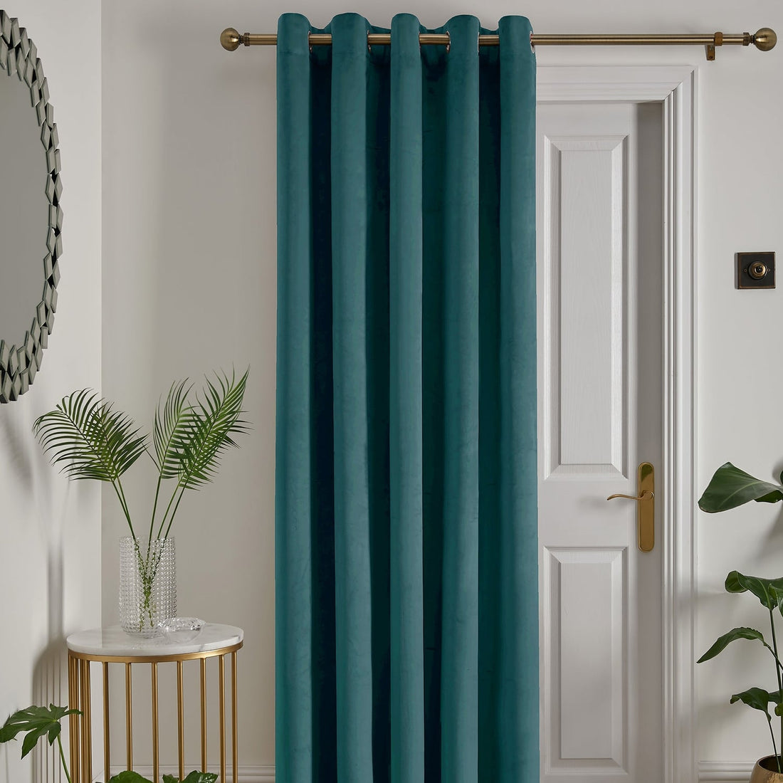 Laurence Llewelyn-Bowen Montrose Eyelet Single Panel Teal Velvet Thermal Blackout Door Curtain 66 x 84 Inch