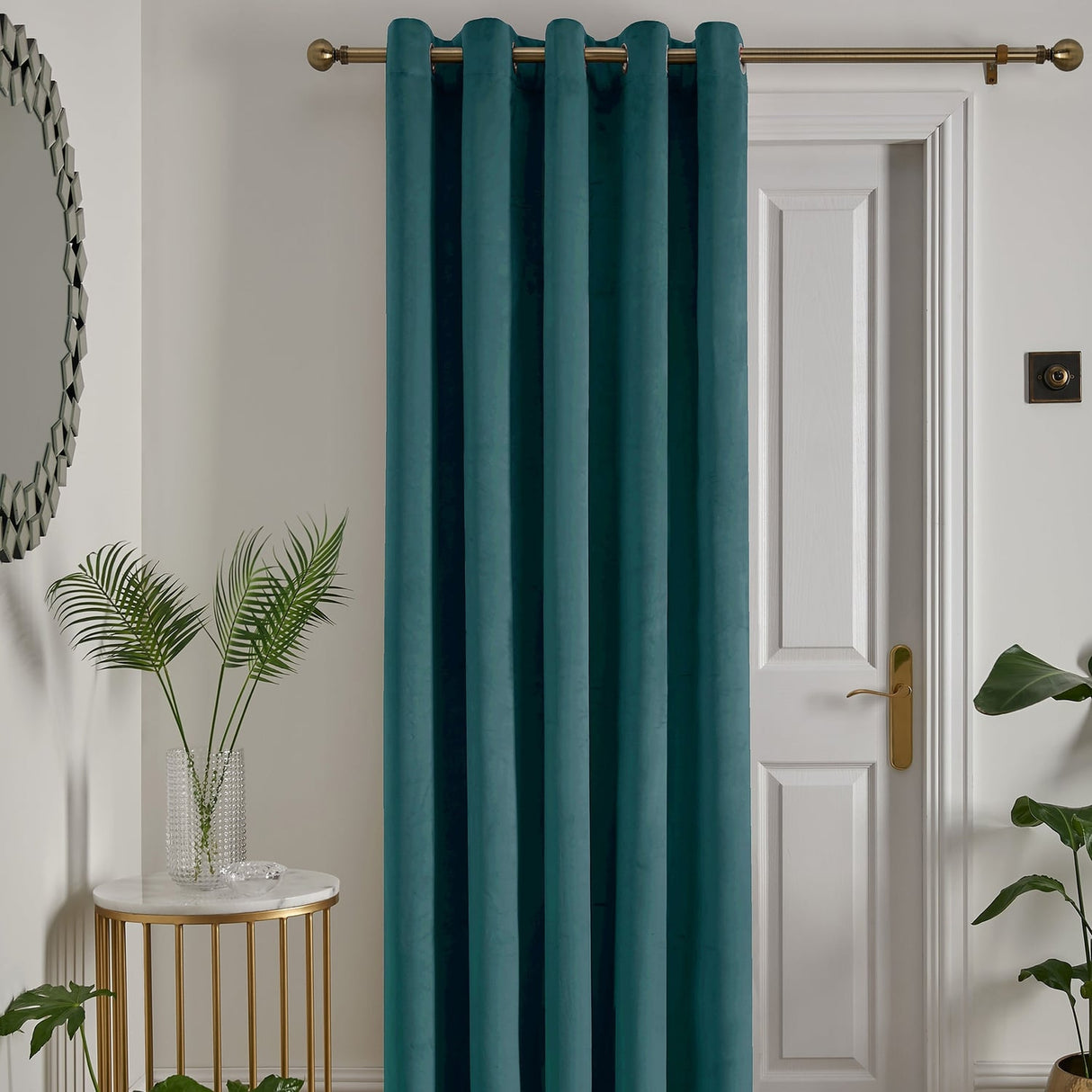 Laurence Llewelyn-Bowen Montrose Blackout Eyelet Single Panel Door Curtain 66 x 84 Inch - Teal Thermal Light Filtering