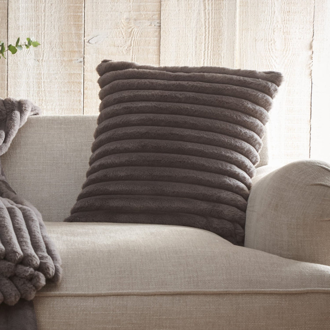 Hygge Morritz Faux Fur Cosy Charcoal Cushion Cover 43cm x 43cm
