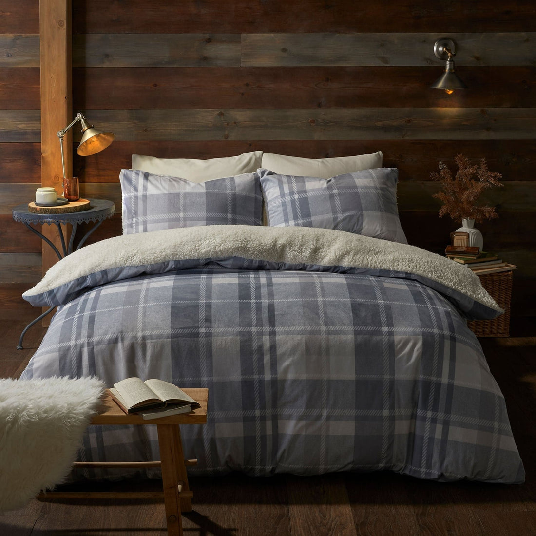 Snug Mulford Check Cosy Microfibre Grey Duvet Cover Bedding Set