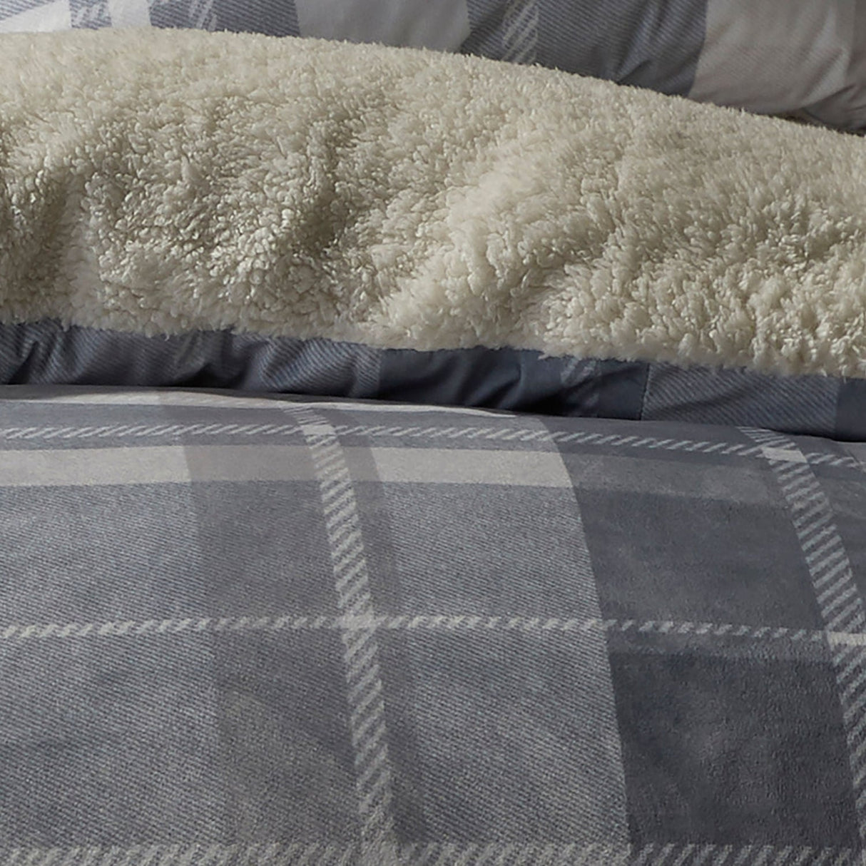 Snug Mulford Check Cosy Microfibre Duvet Cover Set - Grey - Mulford Check Duvet Cover Set In Grey 3