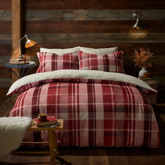 Snug Mulford Check Cosy Microfibre Red Duvet Cover Bedding Set