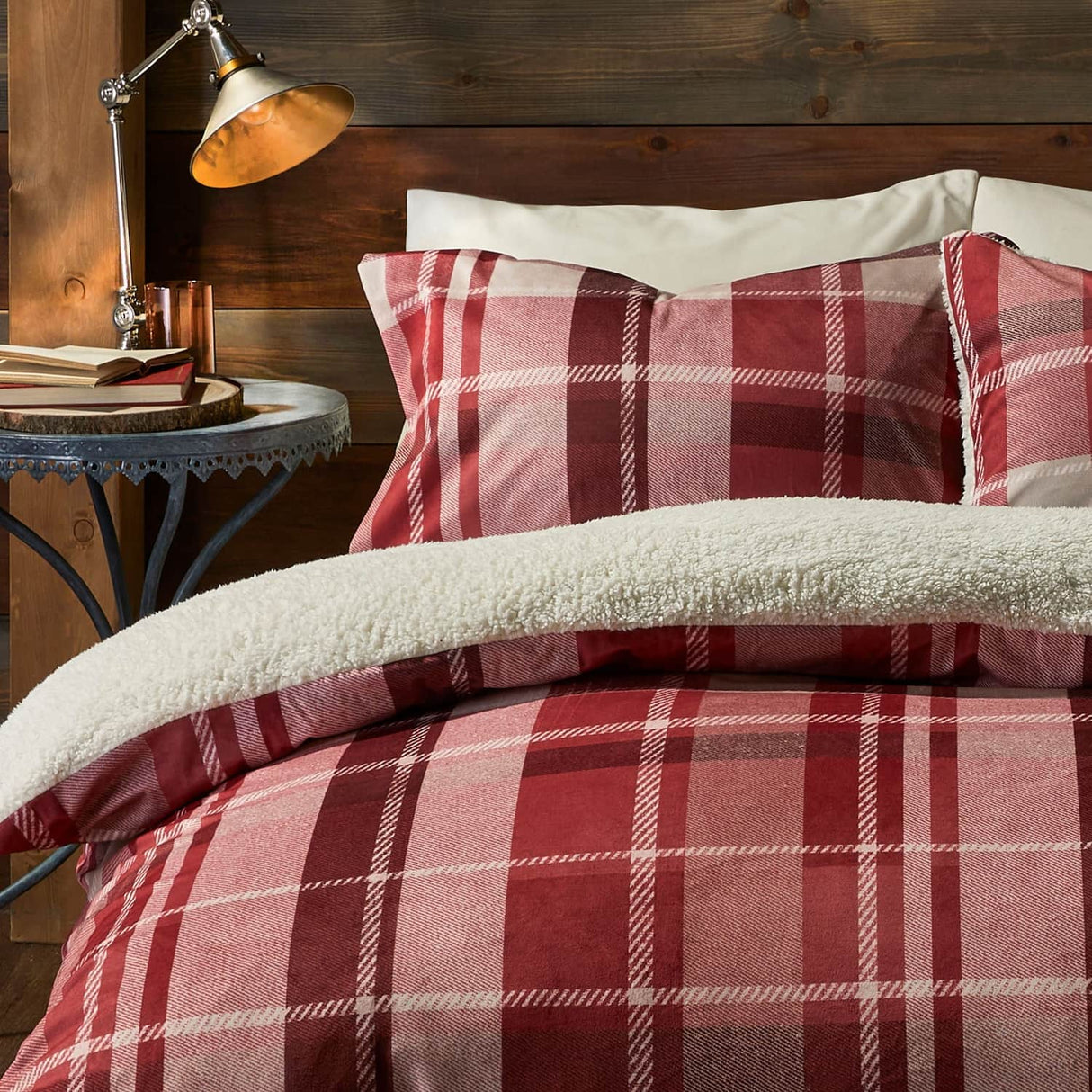 Snug Mulford Check Cosy Microfibre Duvet Cover Set - Red - Mulford Check Duvet Cover Set In Red 2