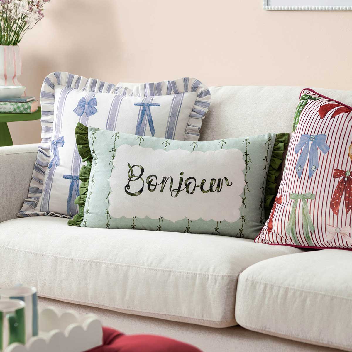 Noortje Ruffle Bow Cushion Cover / Filled Cushion 17" x 17" (43cm x 43cm) by furn. 2