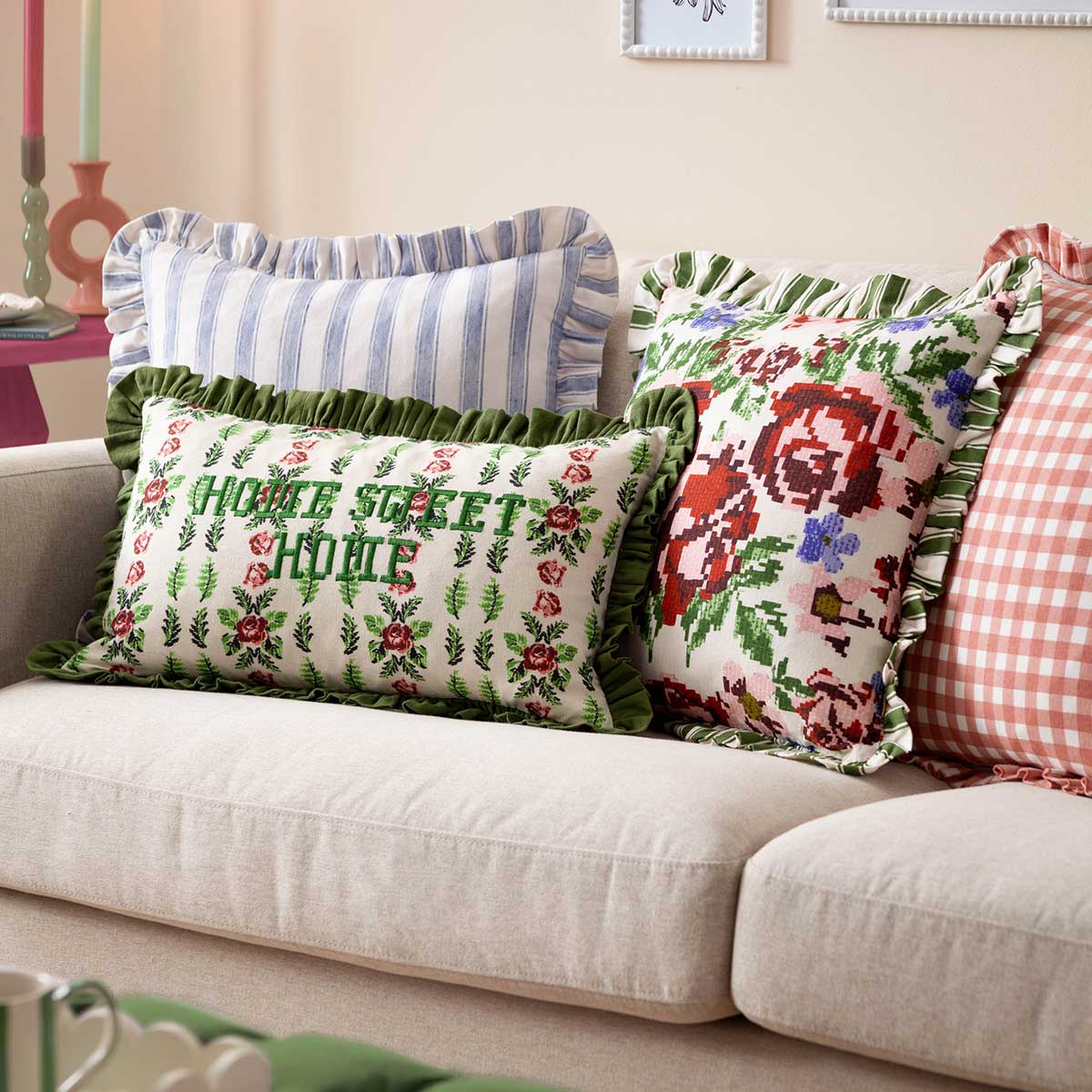 Noortje Ruffle Bow Cushion Cover / Filled Cushion 17" x 17" (43cm x 43cm) by furn. 3