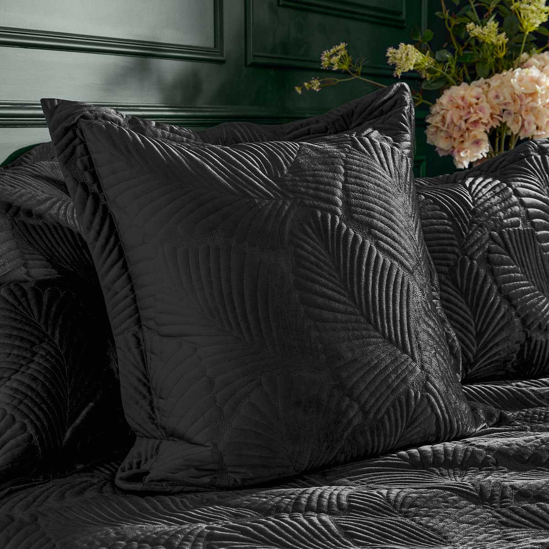 Palmeria 100% Cotton Velvet Black Cushion Cover or Filled Cushion 60cm x 60cm