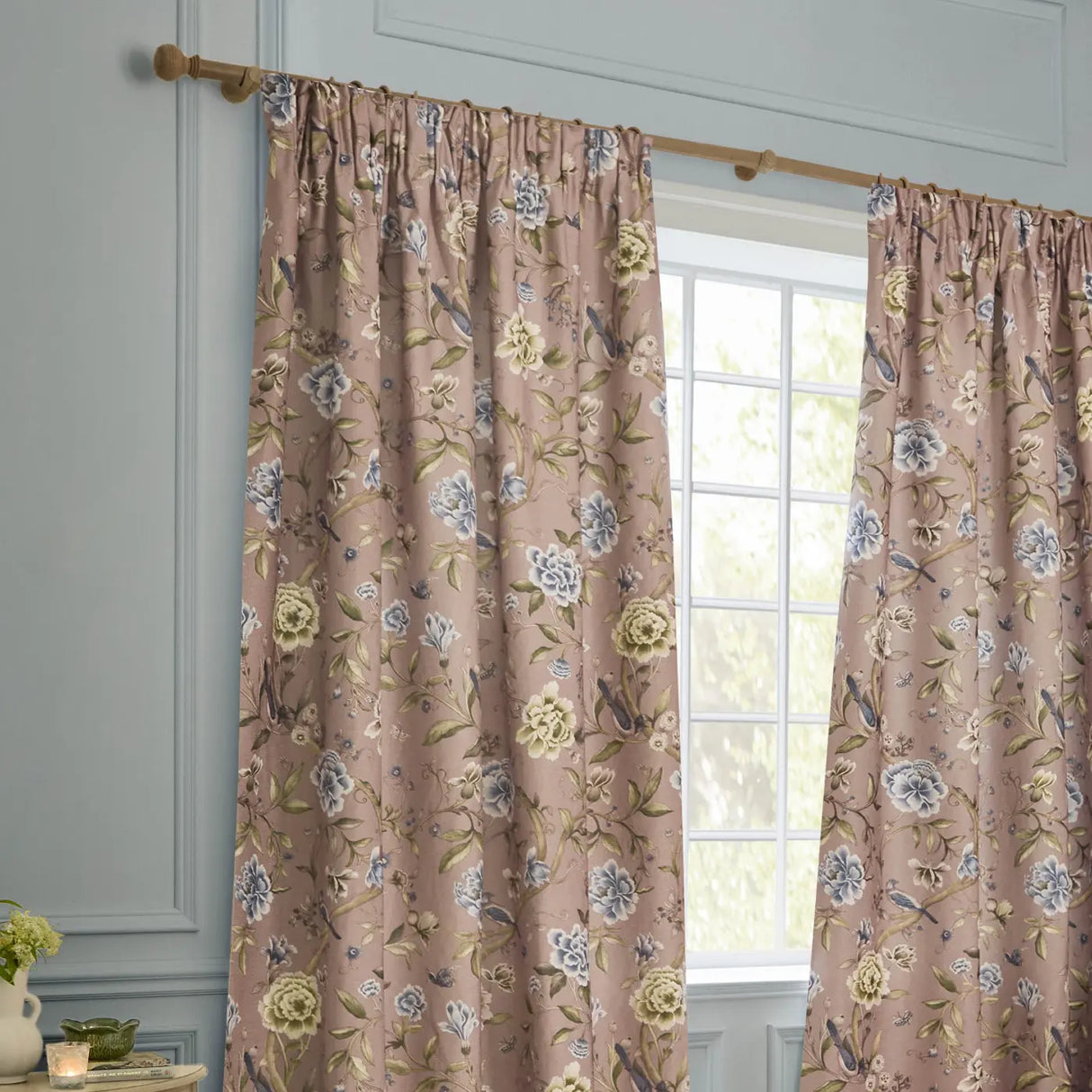 Porcelain Garden Tape Top Pencil Pleat Curtains by Sanderson