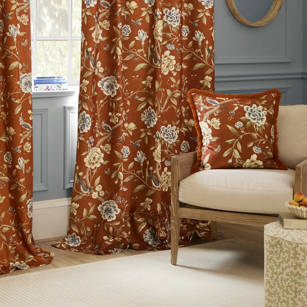 Porcelain Garden Tape Top Pencil Pleat Curtains by Sanderson