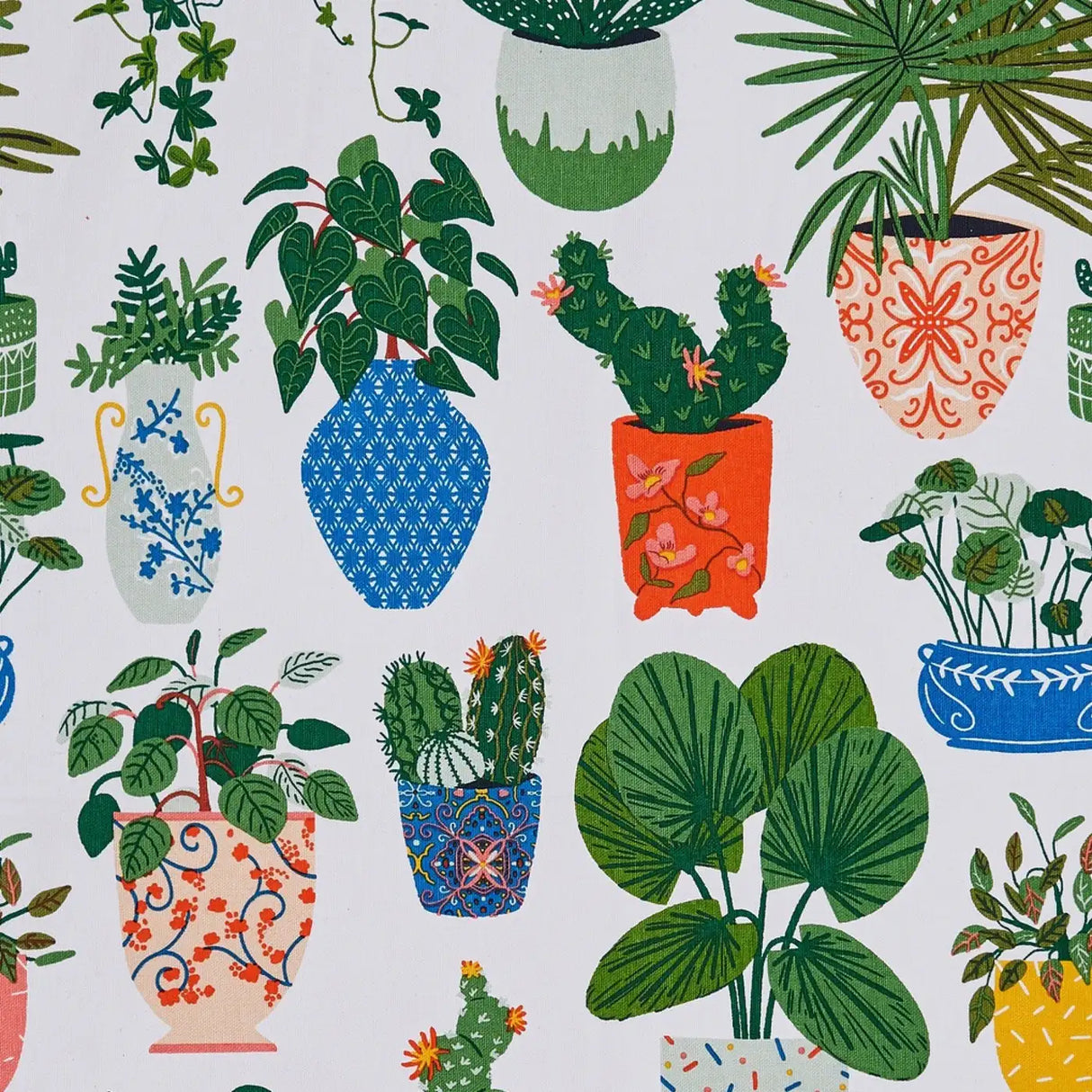 Pot Plants Cotton Tea Towel in Green