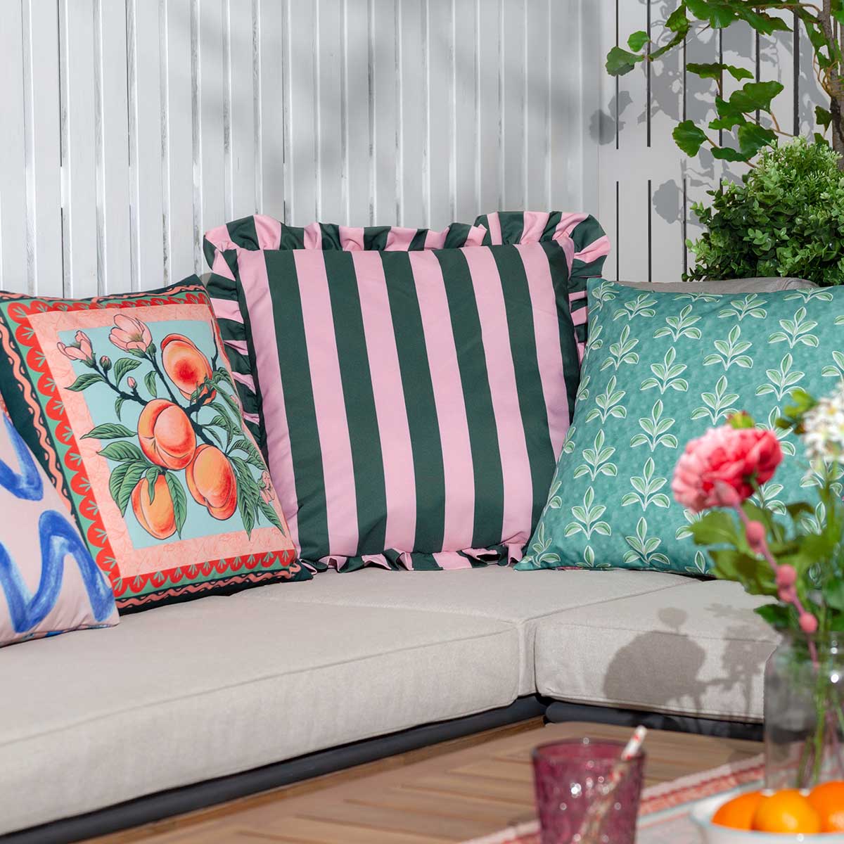 Palm Royale Stripe Outdoor Cushion Cover / Filled Cushion 20" x 20" (50cm x 50cm) by furn. 2