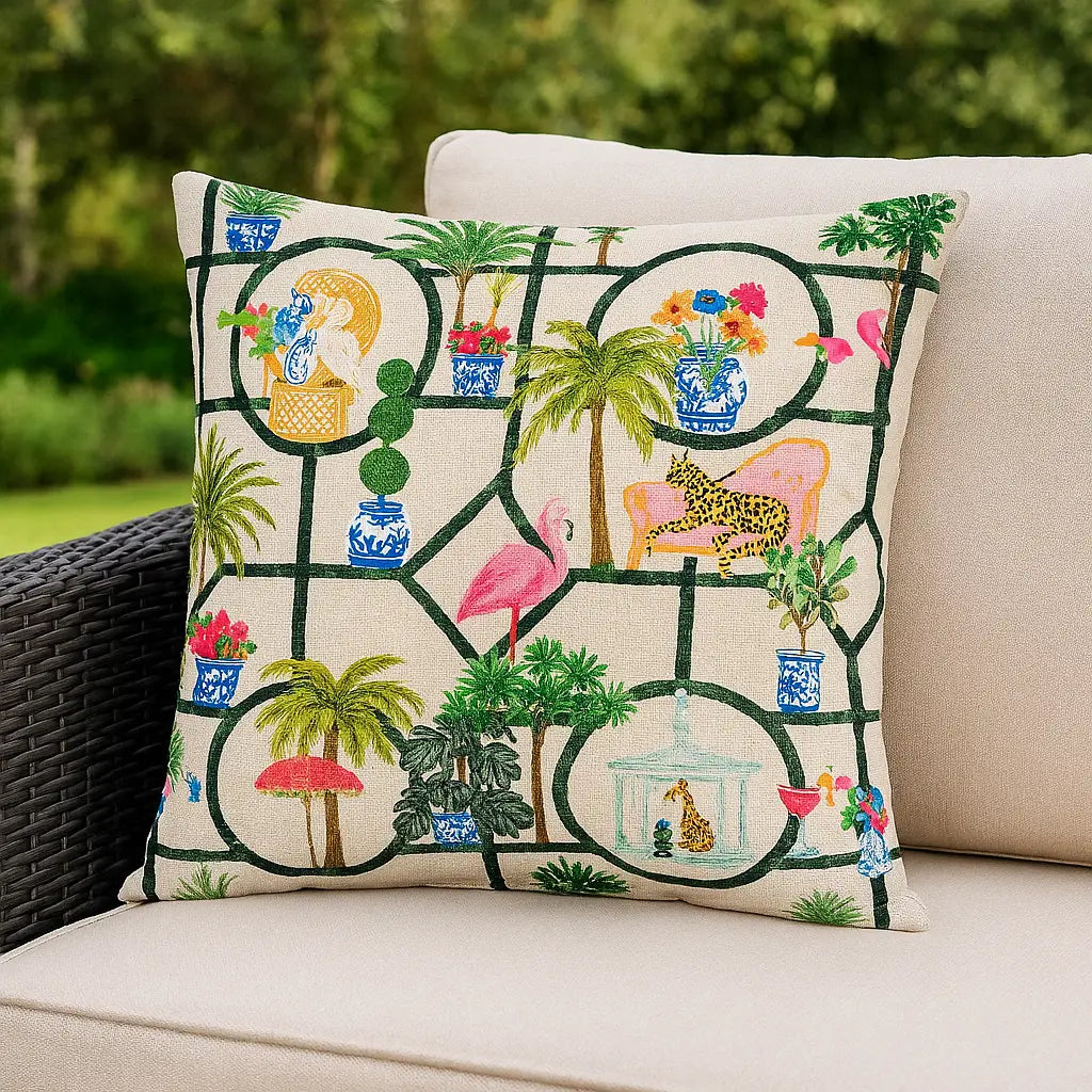 Palm Royale Club Outdoor Cushion Cover / Filled Cushion 18" x 18" (45cm x 45cm) by furn.