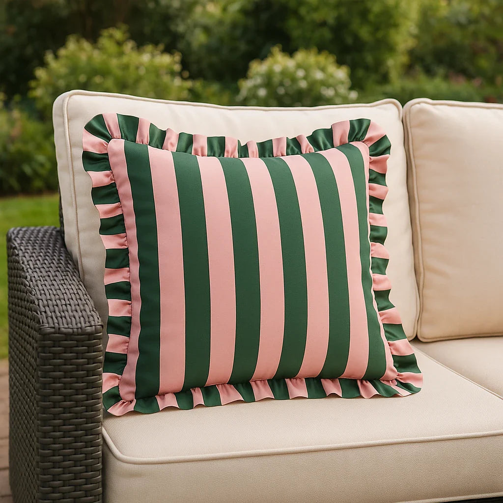 Palm Royale Stripe Outdoor Pink + Green Cushion Cover or Filled Cushion 50cm x 50cm