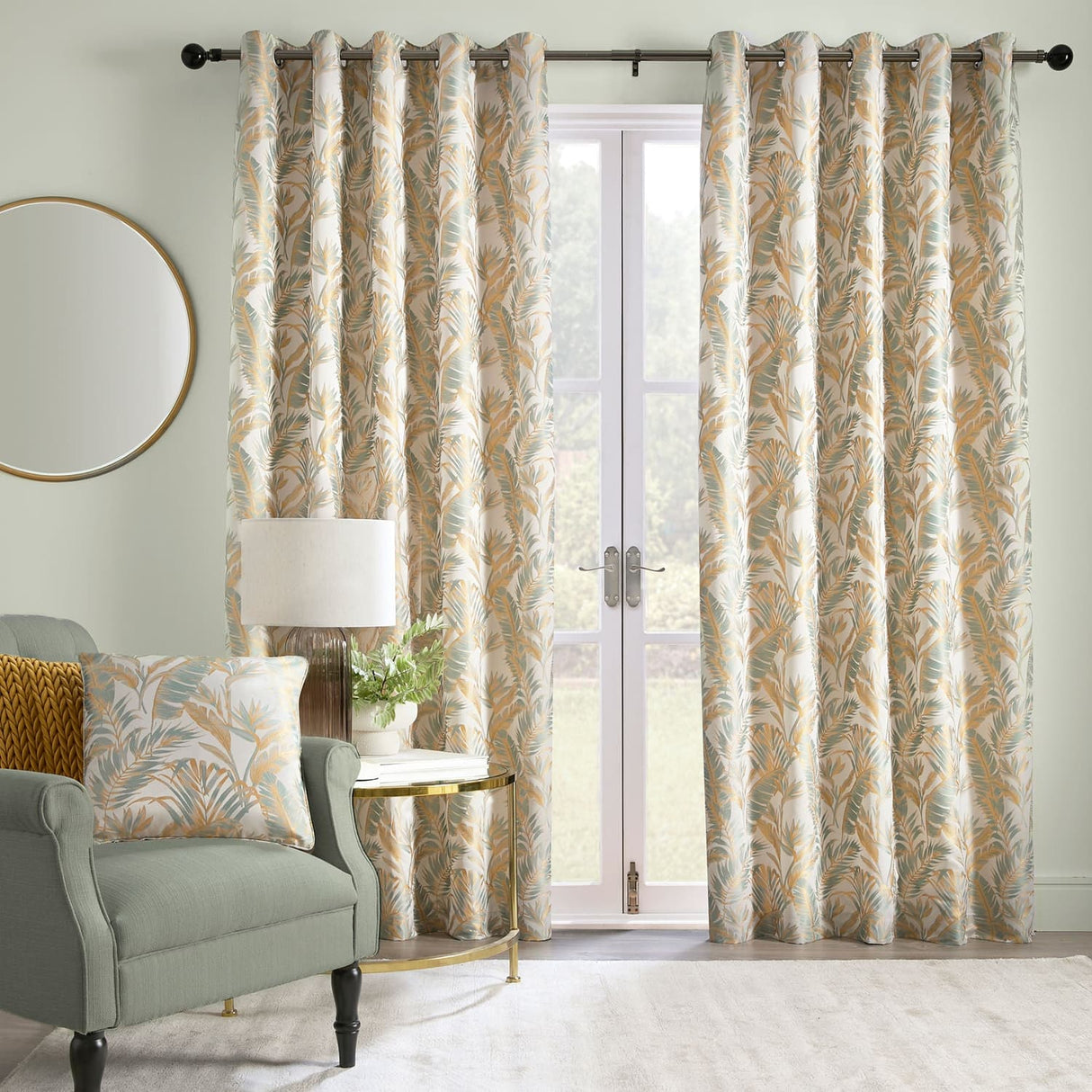 Laurence Llewelyn-Bowen Paradise Palm Eyelet Curtains - Duck Egg Thermal Light Filtering
